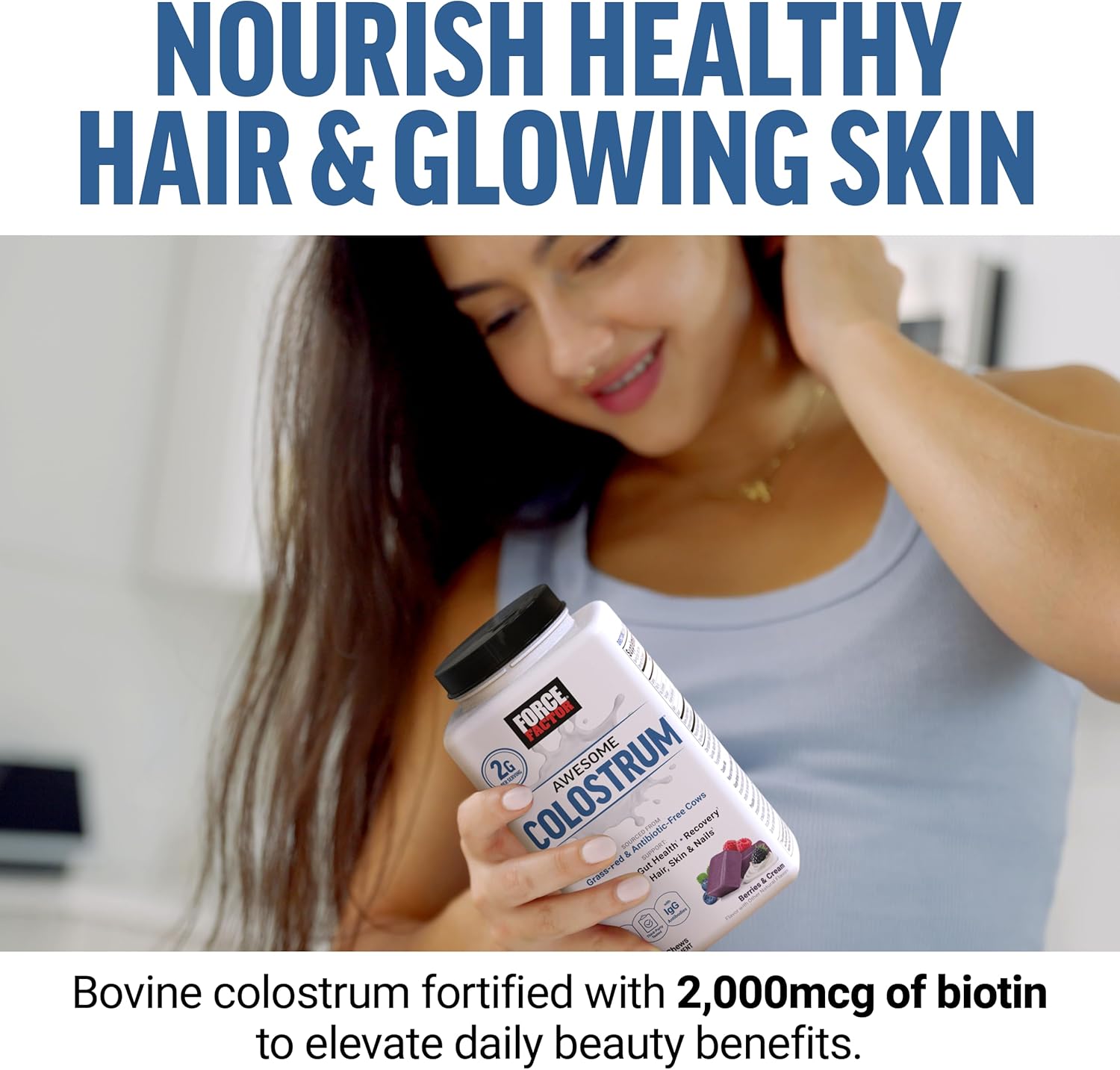 FORCE FACTOR Awesome Colostrum Biotin Grass-Fed Gut Immune Health Recovery Hair Skin & Nails Bovine Colostrum 60 Soft Chews - Galeri