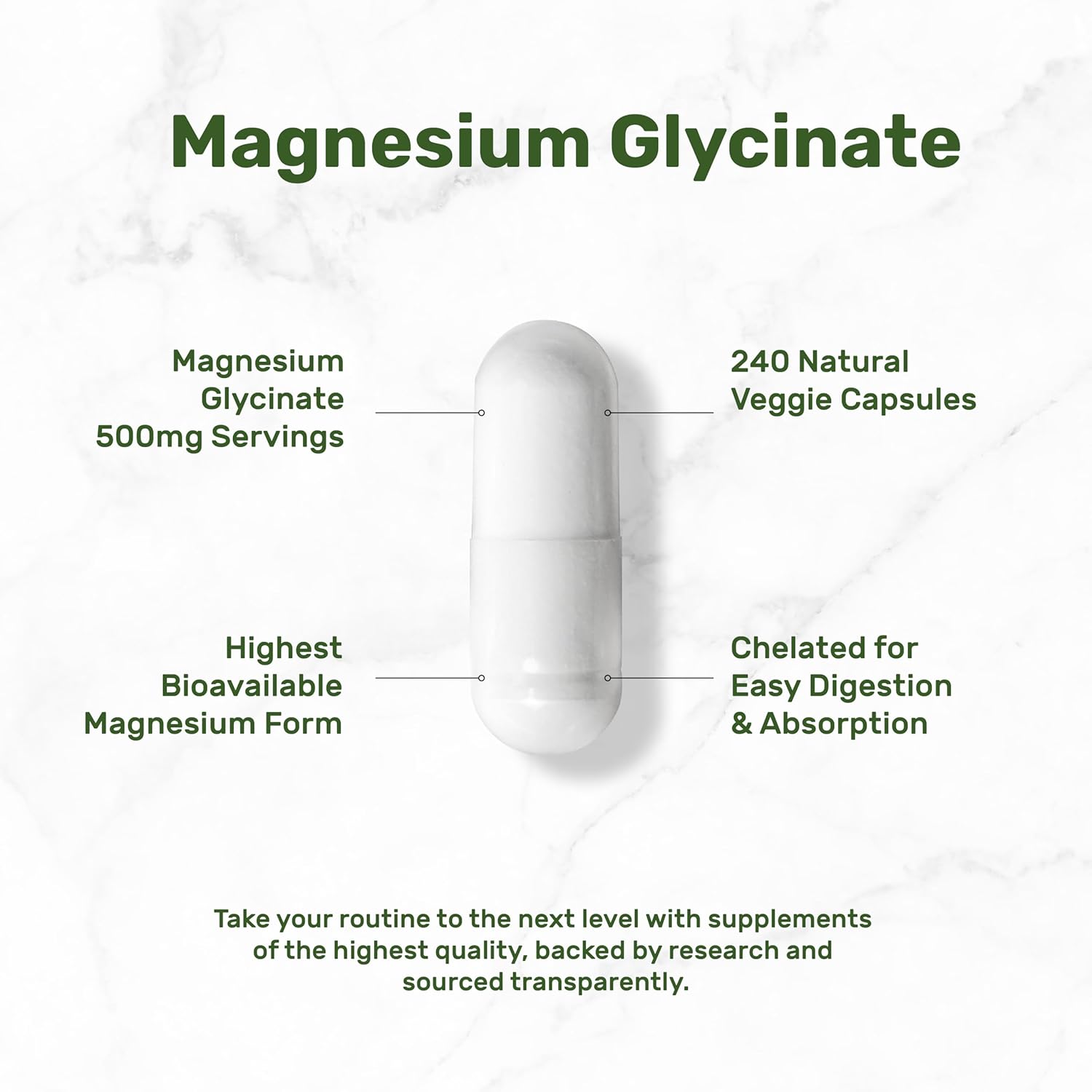 Deal Supplement Magnesium Glycinate 500mg, 240 Veggie Capsules - Galeri