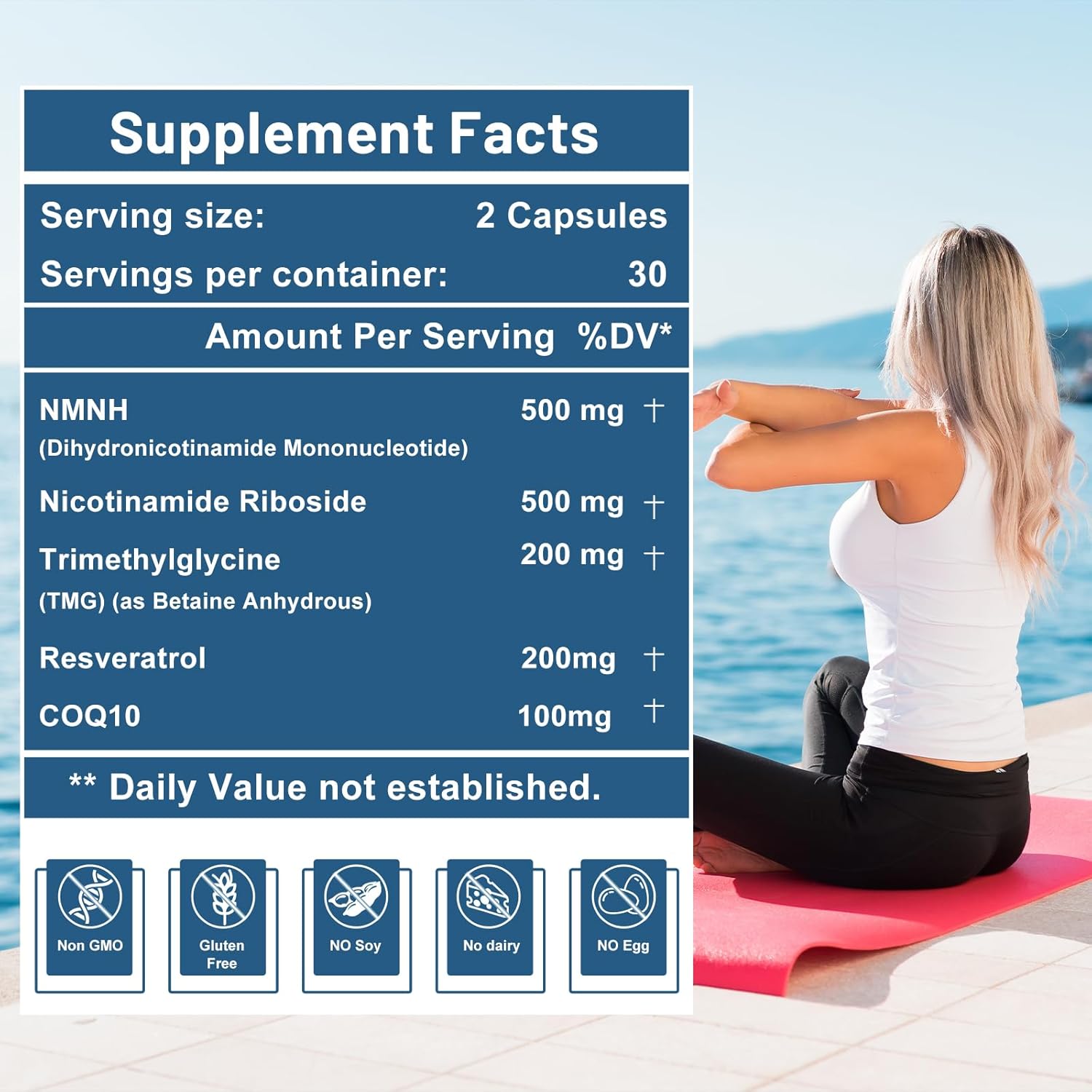 inGreens NMNH Alternative with TMG, Resveratrol, COQ10, NAD Anti Aging, Energy, Boost 500mg 60 Caps - Galeri