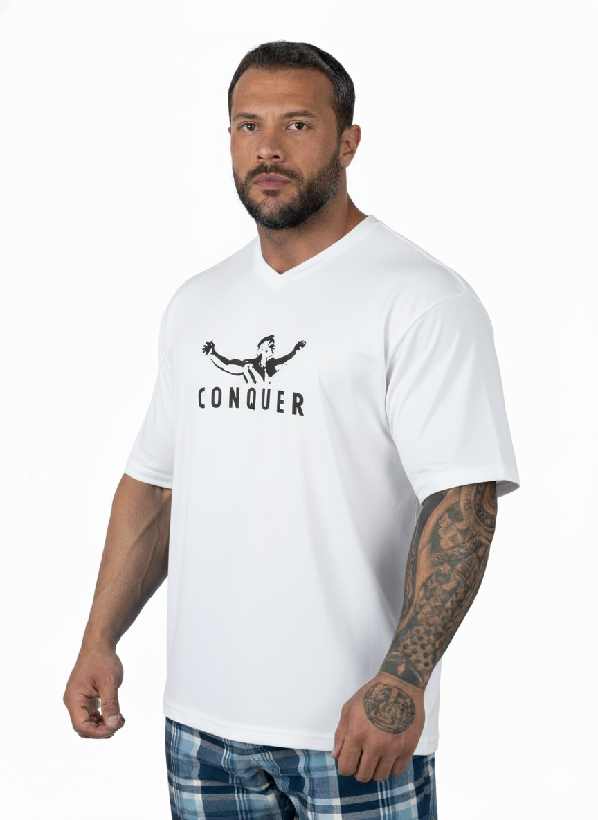 Oversize Tisort Conquer Beyaz