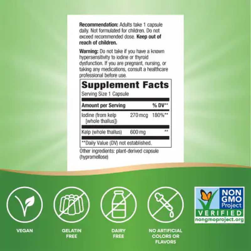 Nature's Way Kelp Whole Iodine Thyroid Thallus Greens & Superfoods 100 Vegan Caps - Galeri