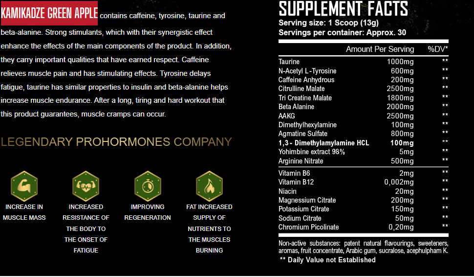 Warrior Labz KAMIKADZE DMHA-DMAA PREWORKOUT GREEN APPLE - Galeri
