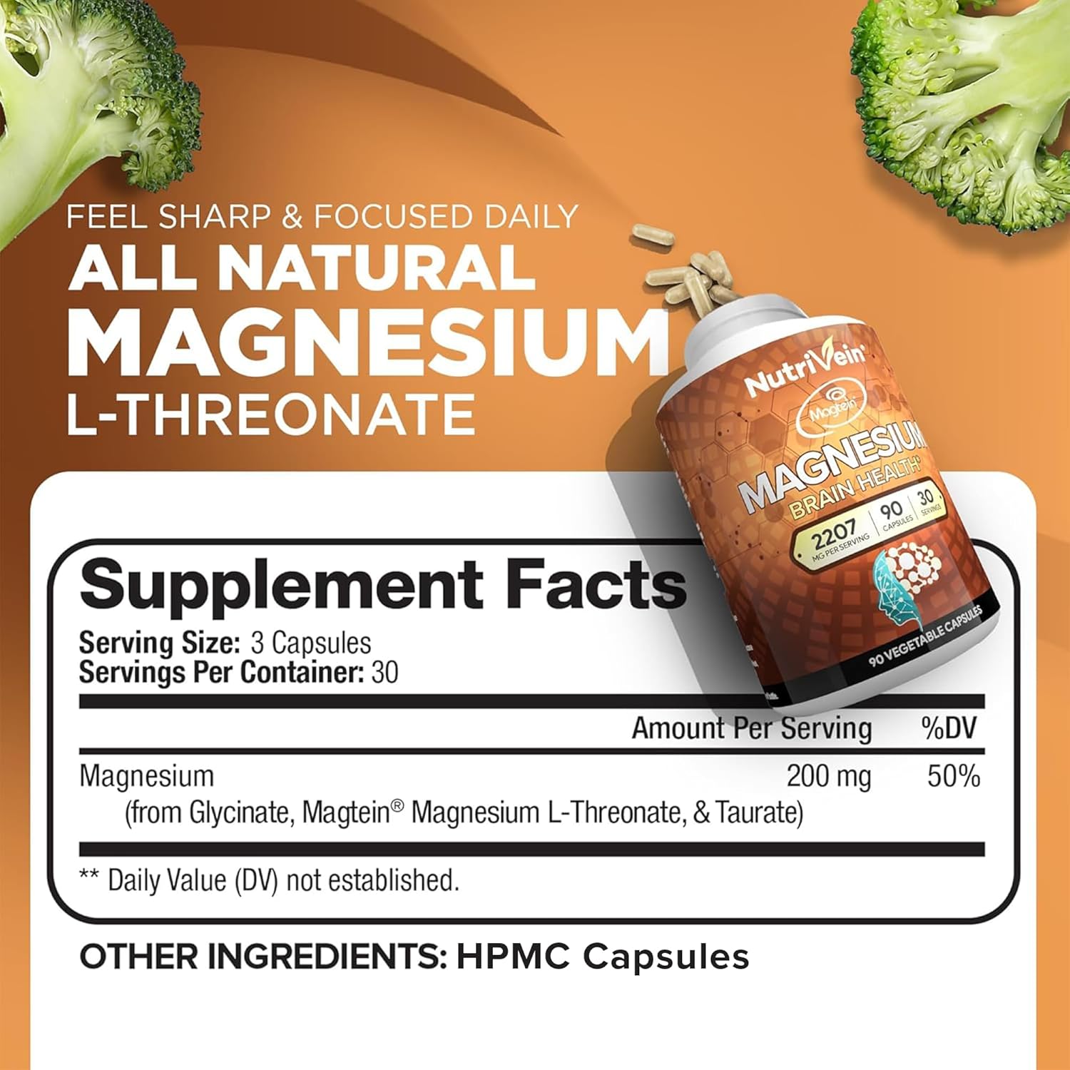 Nutrivein Magtein Magnesium L-Threonate Glycinate Taurate Brain Sleep Mood Recovery 2207 mg 90 Caps - Galeri