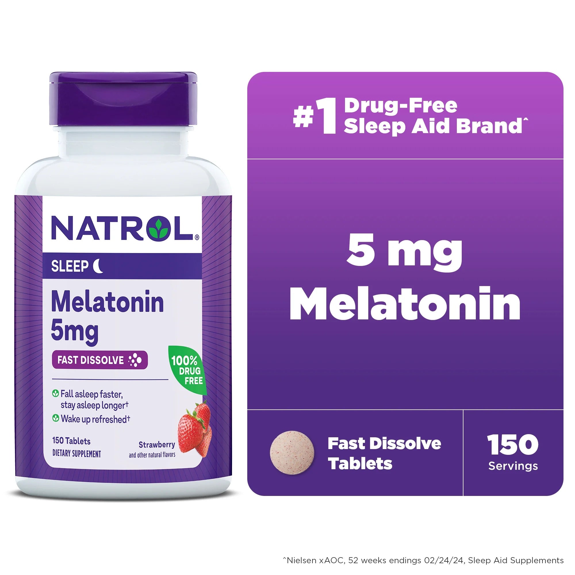Natrol Melatonin Fast Dissolve Extra Strength 5 mg 150 Tablets Çilek Aromalı - Galeri