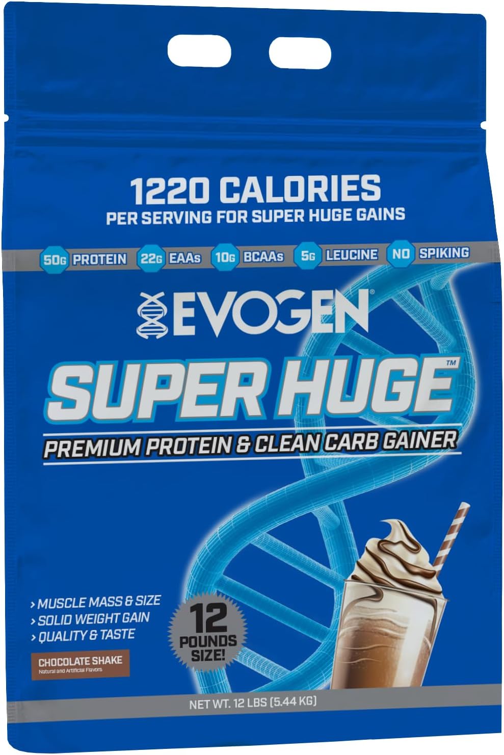Evogen Super Huge Mass Gainer Protein High Calorie Weight Gainer  Carbs & Nutrients Strength 5,4 Kg