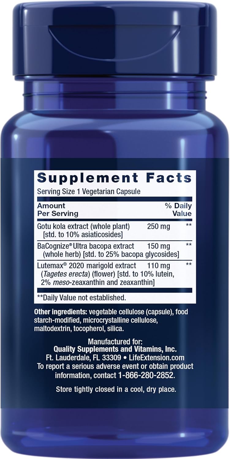 Life Extension Quick Brain Nootropic Lutein zeaxanthin gotu kola bacopa 30 Veg Caps - Galeri