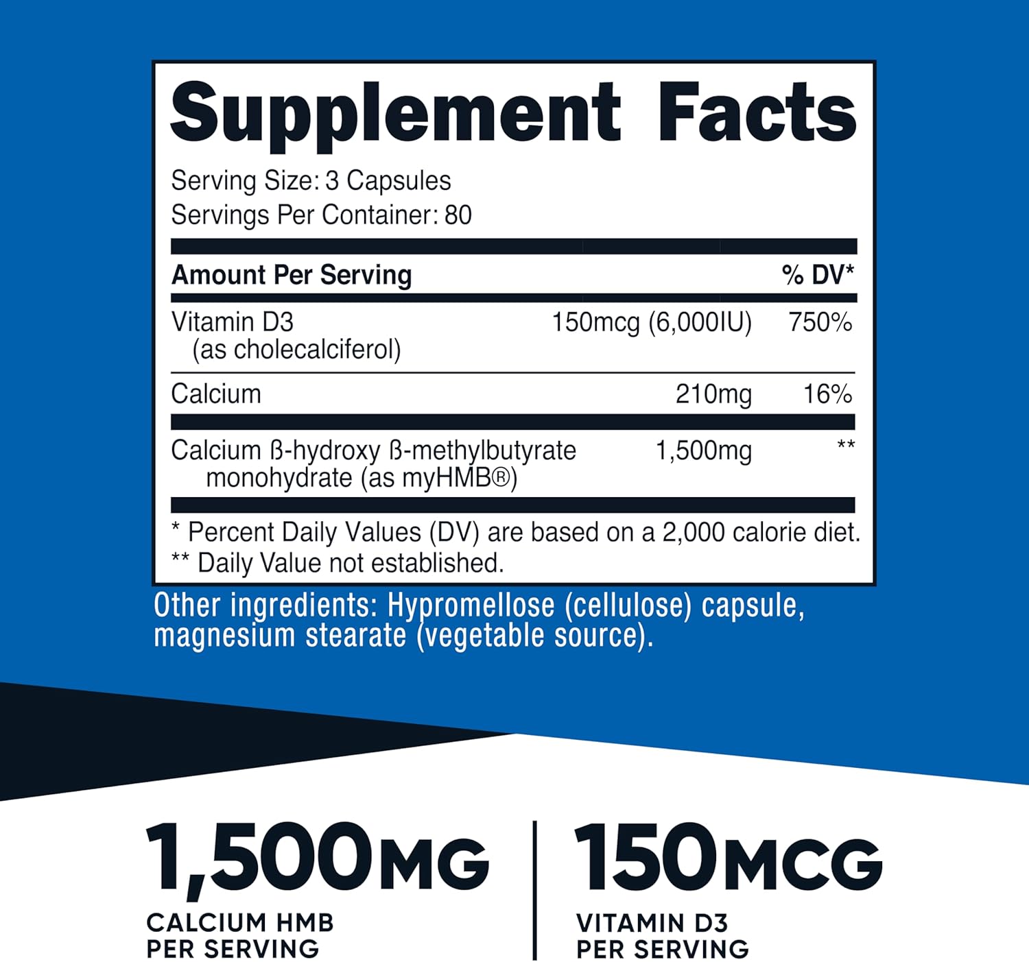 Nutricost 1500 MG HMB With Vitamin D3 6000 IU 240 Capsul - Galeri