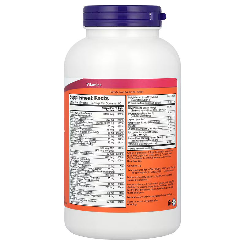 NOW Foods ADAM Superior Vitamin Men's Multivitamin 180 Softgels - Galeri