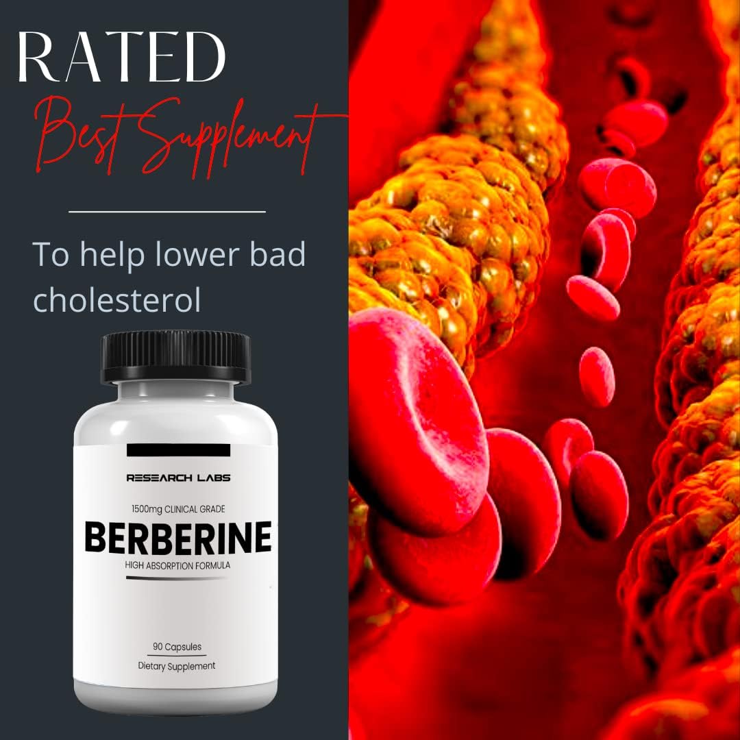 Research Labs Clinical Grade Berberine High Absorption Formula & BerberQuil Glucose 500mg 90 Caps - Galeri