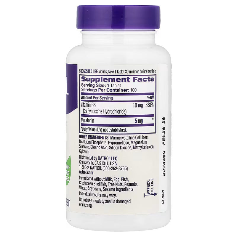 Natrol, Melatonin+B6 Vitamin 5Mg Time Release Sleep Faster 100 Tablet - Galeri