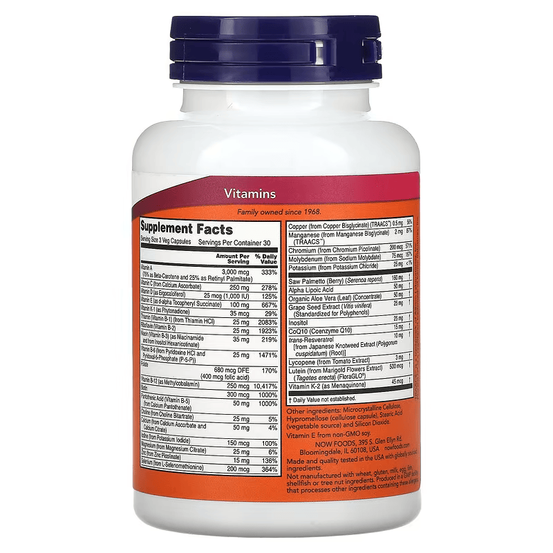 NOW Foods ADAM Superior Men's Multi Vitamin + Test 90 Veg Caps - Galeri