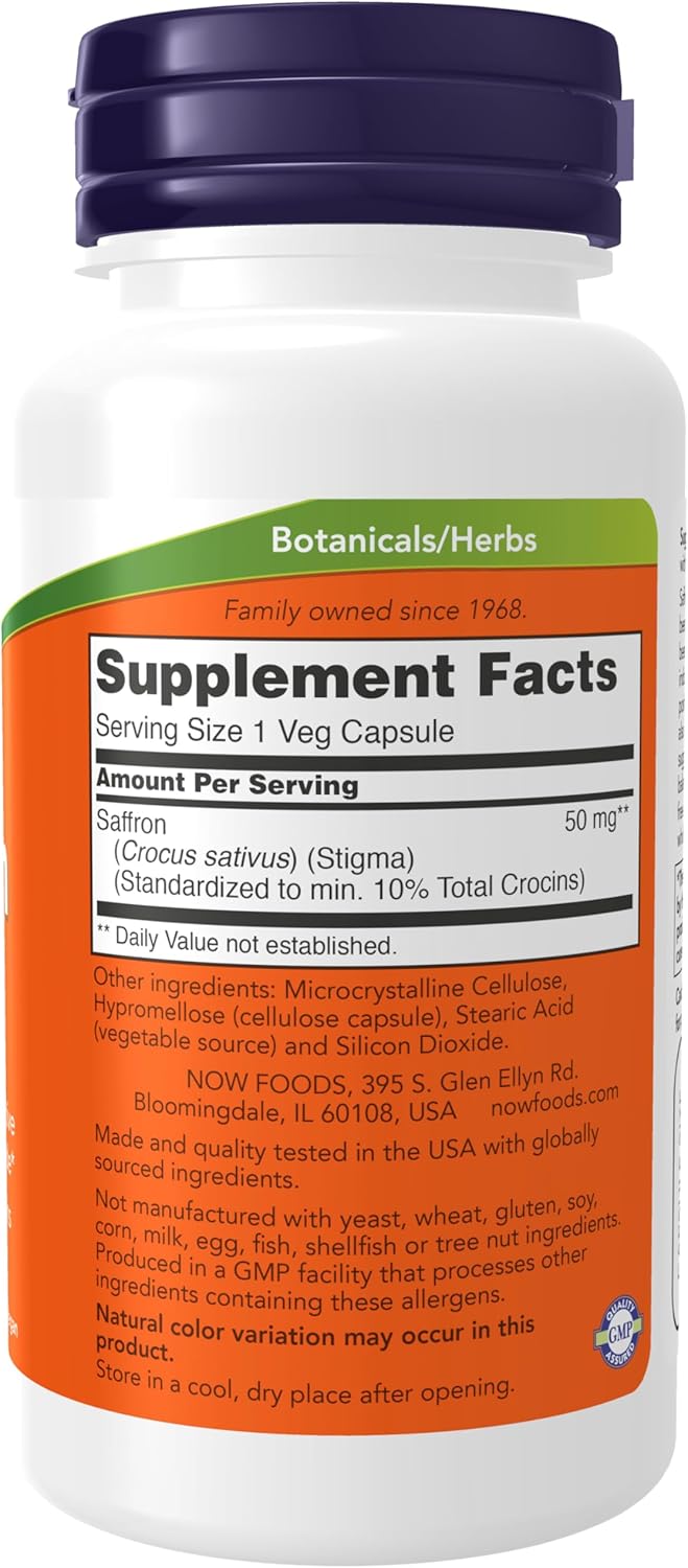 NOW Foods  Saffron Whole Herb 50 mg with 10% Crocins, 60 Veg Caps - Galeri