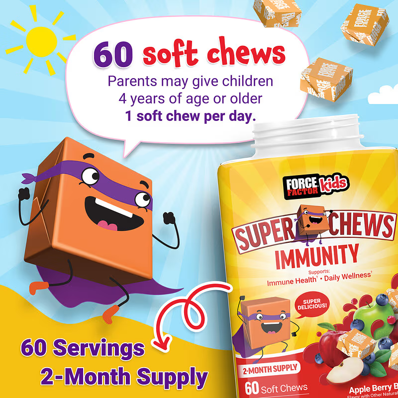 Force Factor Kids Super Chews Immunity Immune Health Apple Berry Burst 60 Soft Chews - Galeri