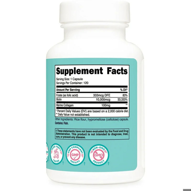 Nutricost Women Biotin With Folate & Marine Collagen Hair Skin & Nails 10,000 mcg 120 Capsules - Galeri
