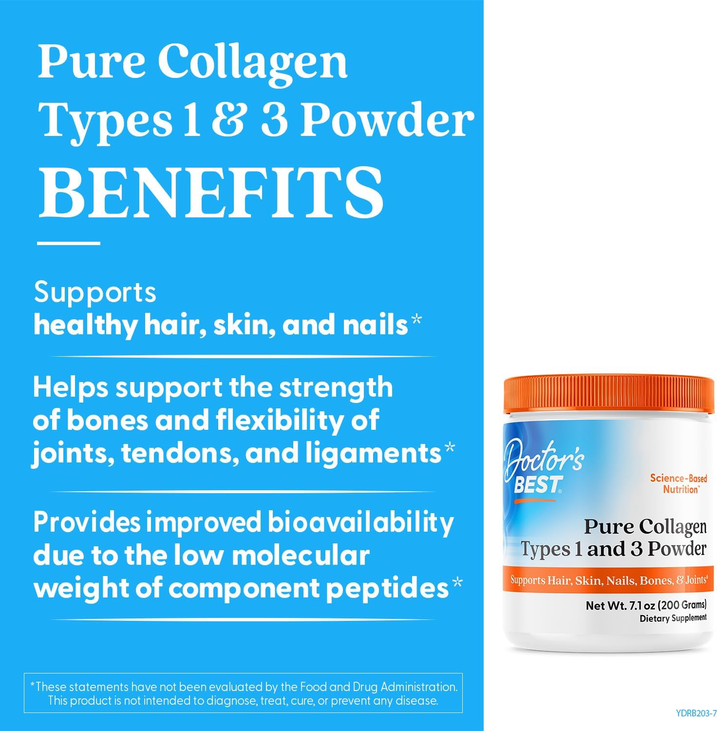 Doctor's Best Pure Collagen Types 1 & 3 Promotes Healthy Skin Hair & Nails – Bone & Joint Support 200 g - Galeri