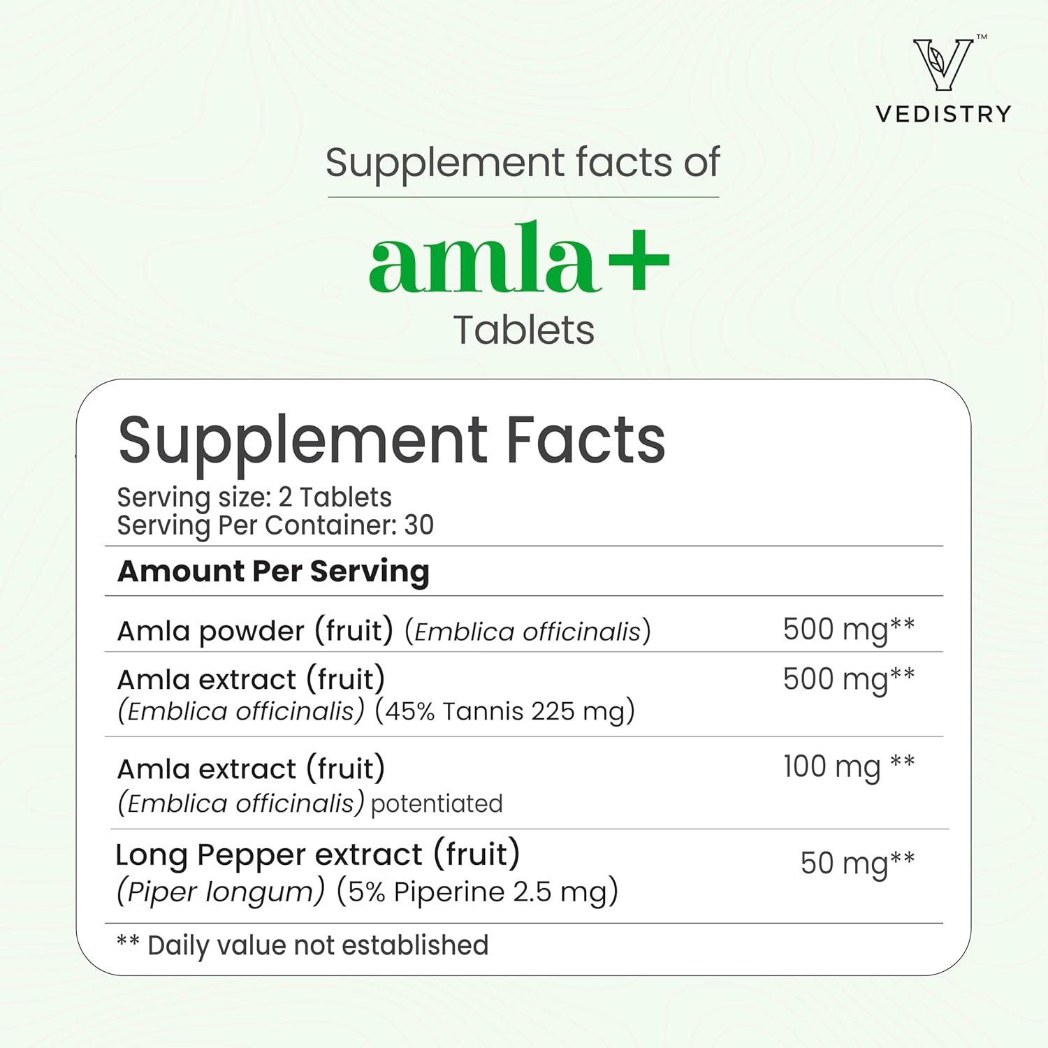 Vedistry Amla+ 1100mg Tablets with Amla & Long Pepper - Galeri