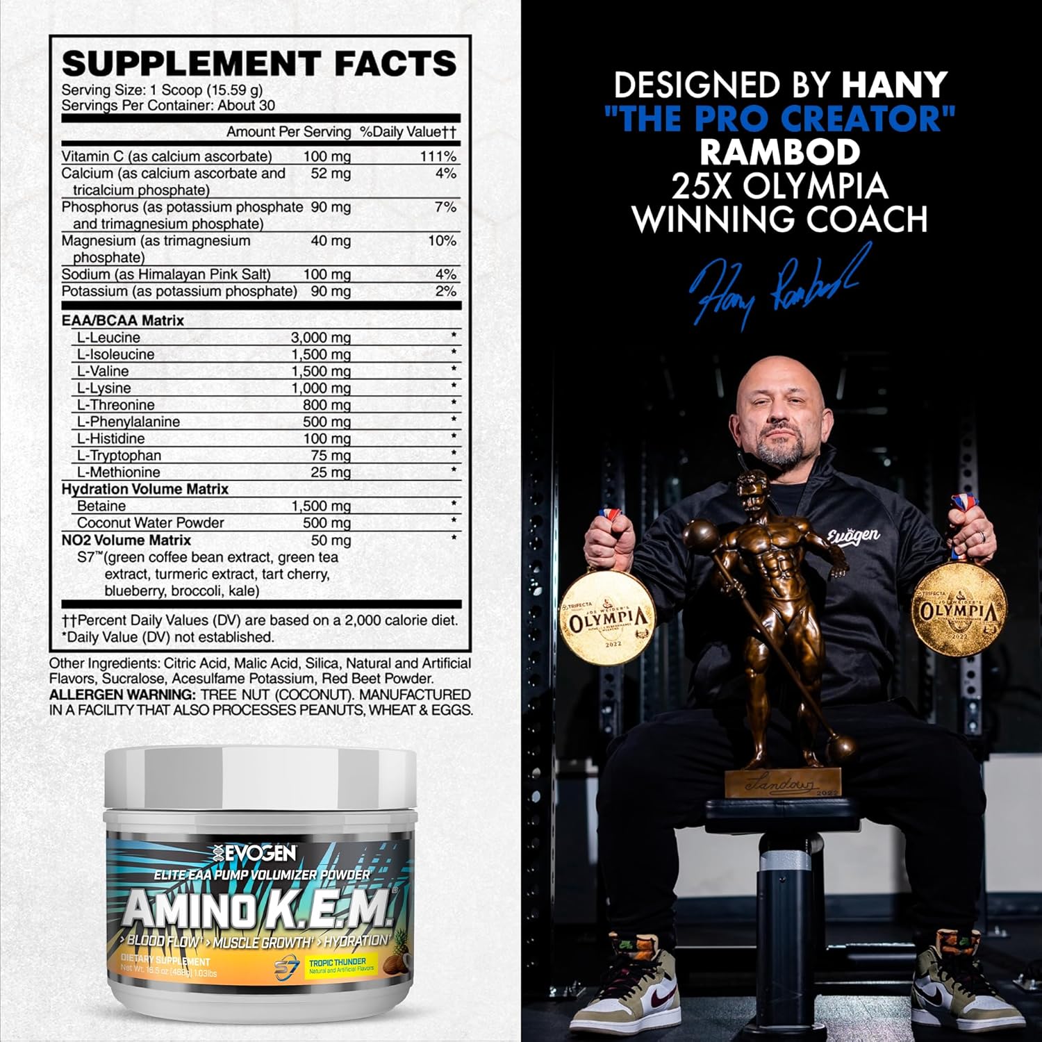 Evogen Amino K.E.M EAA & BCAA Powder Pump Amino Acids Muscle Growth Hydration 468 gr - Galeri