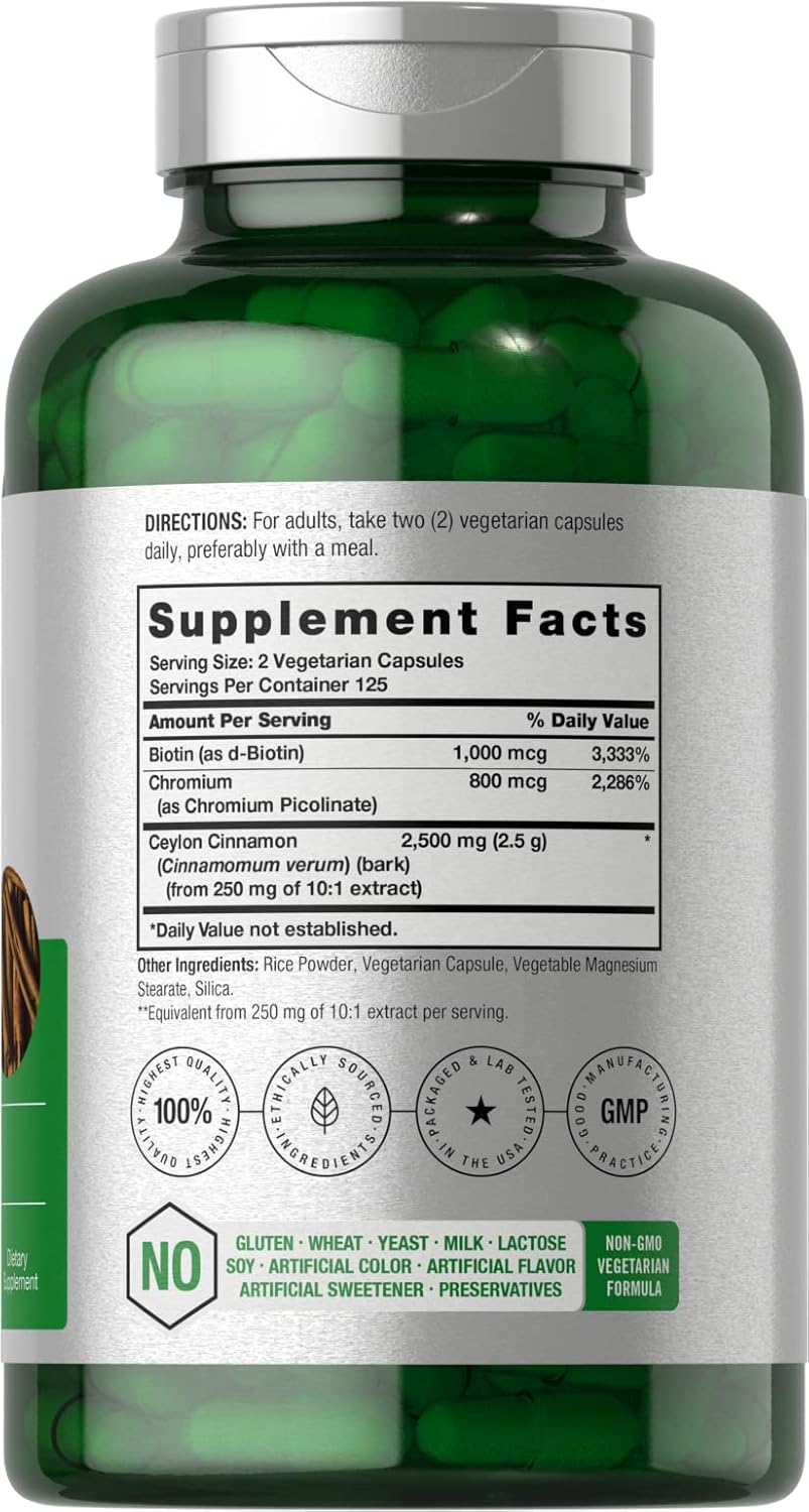 Horbäach Cinnamon with Chromium & Biotin Herb Extract Vegetarian 250 Capsules - Galeri