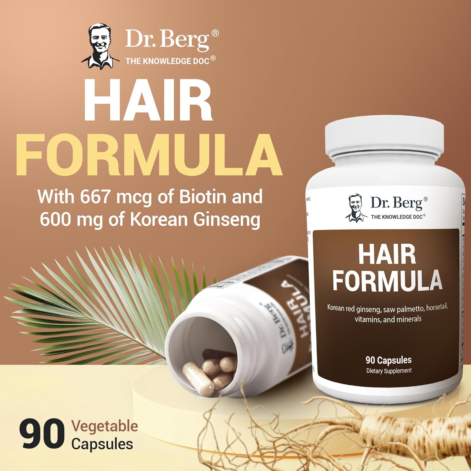 Dr. Berg All-in-One Vitamins for Hair Skin & Nails with Biotin Saw Palmetto DHT Blocker 90 Caps - Galeri