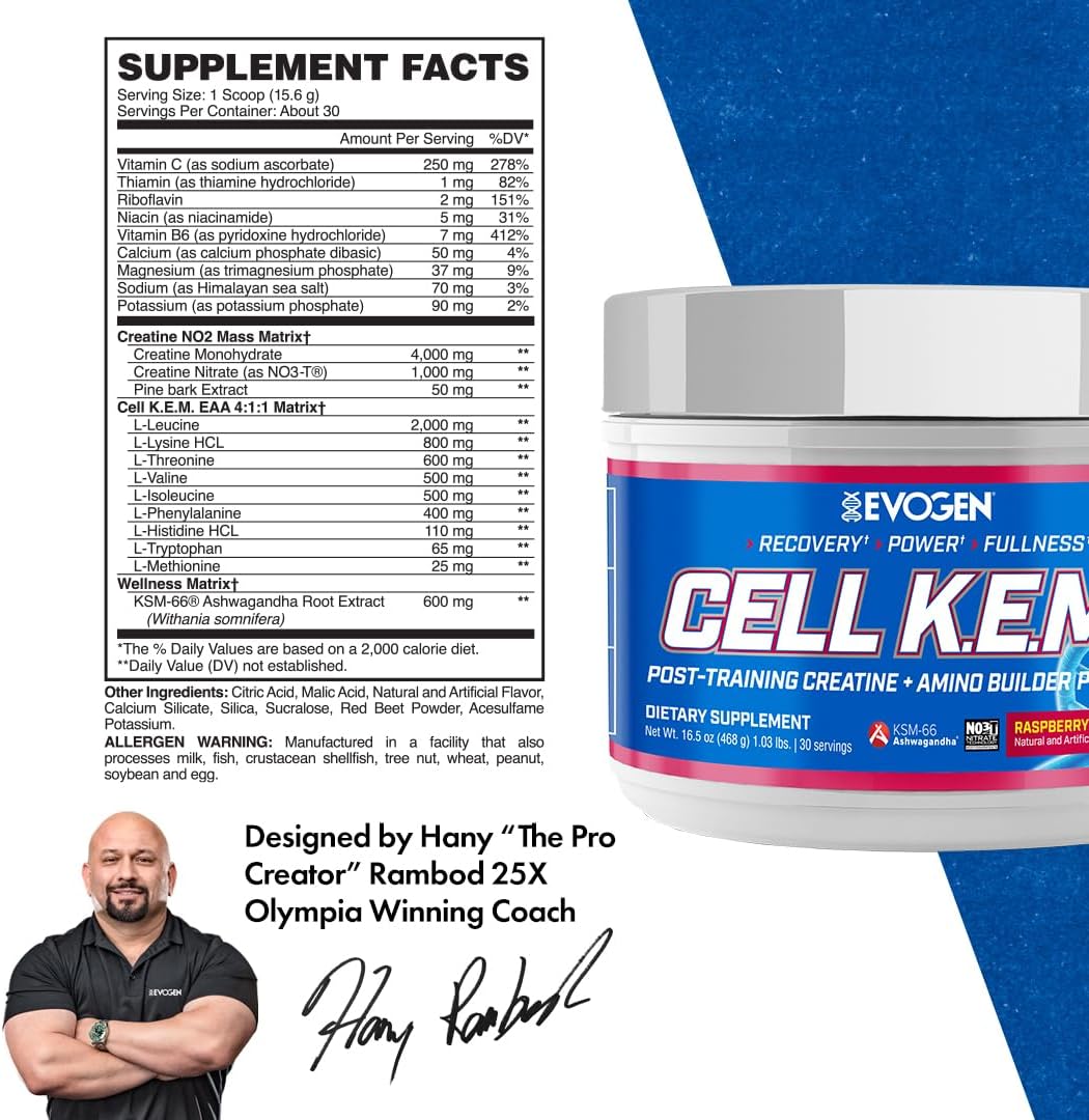 Evogen Cell K.E.M. Post Workout Recovery Creatine Monohydrate BCAA Powder EAAs 30 Servings - Galeri