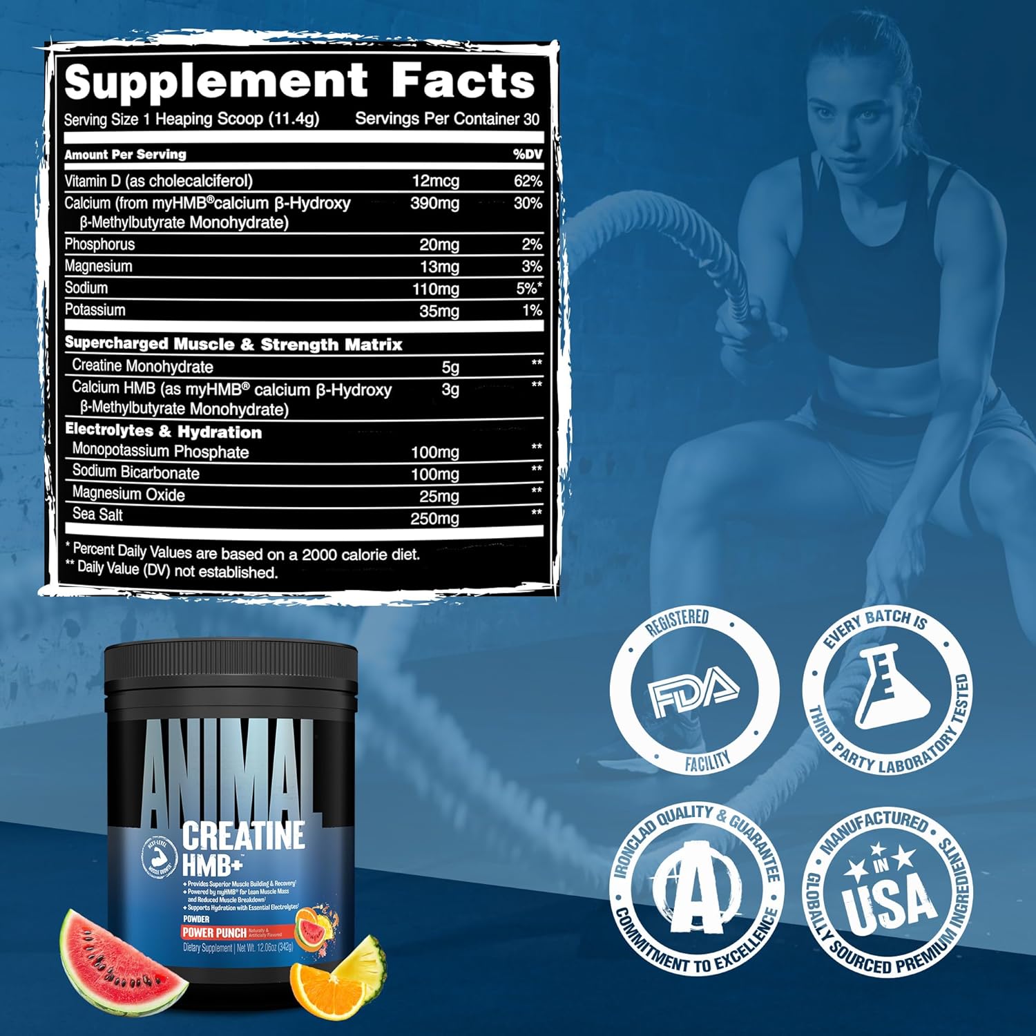 Animal Creatine HMB Powder with Electrolytes for Recovery Daily Energy 30 Servings - Galeri