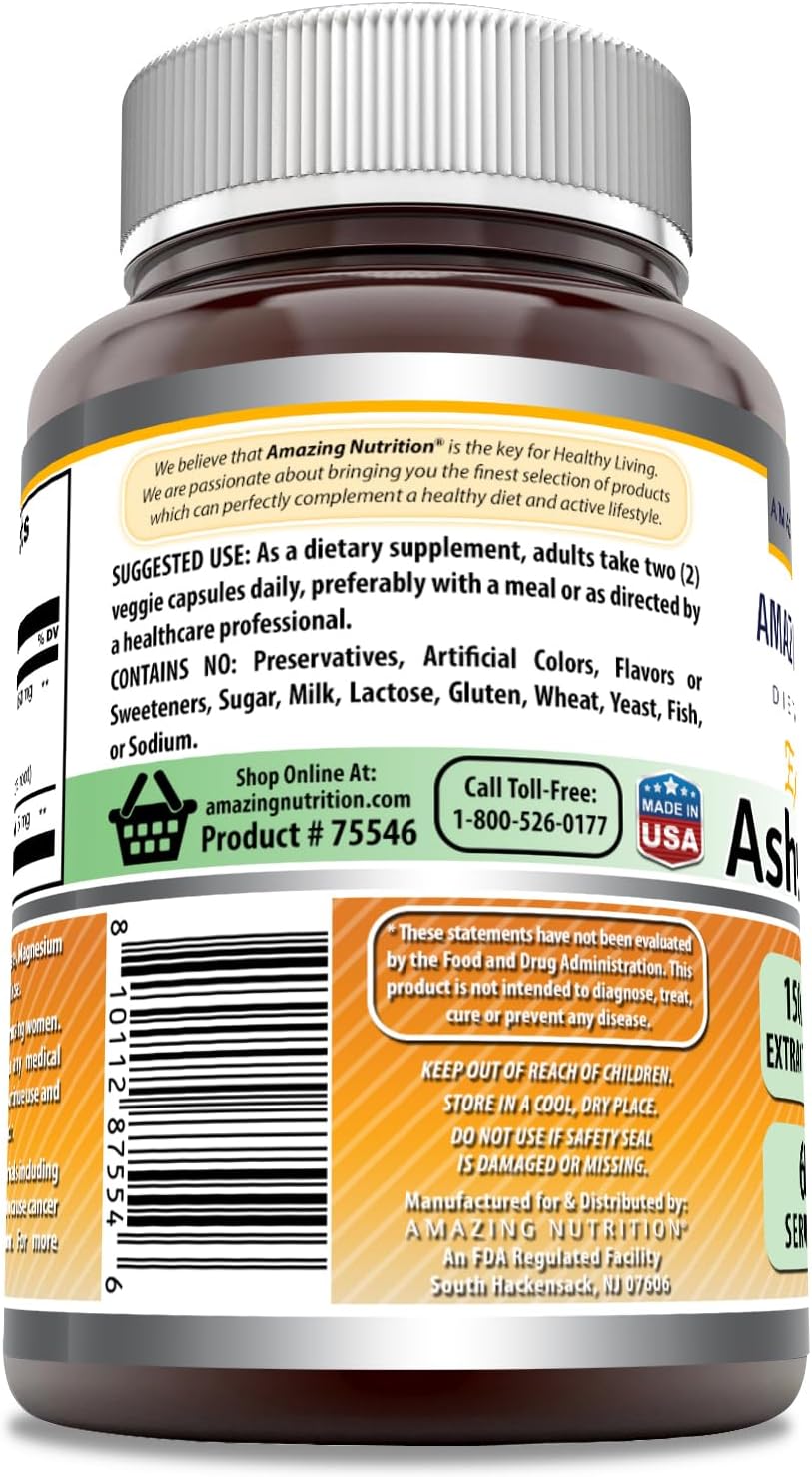 Amazing Formulas Ashwagandha Hint Ginseng Extract Supplement | 3000 Mg Per Serving | 120 Veggie Caps - Galeri