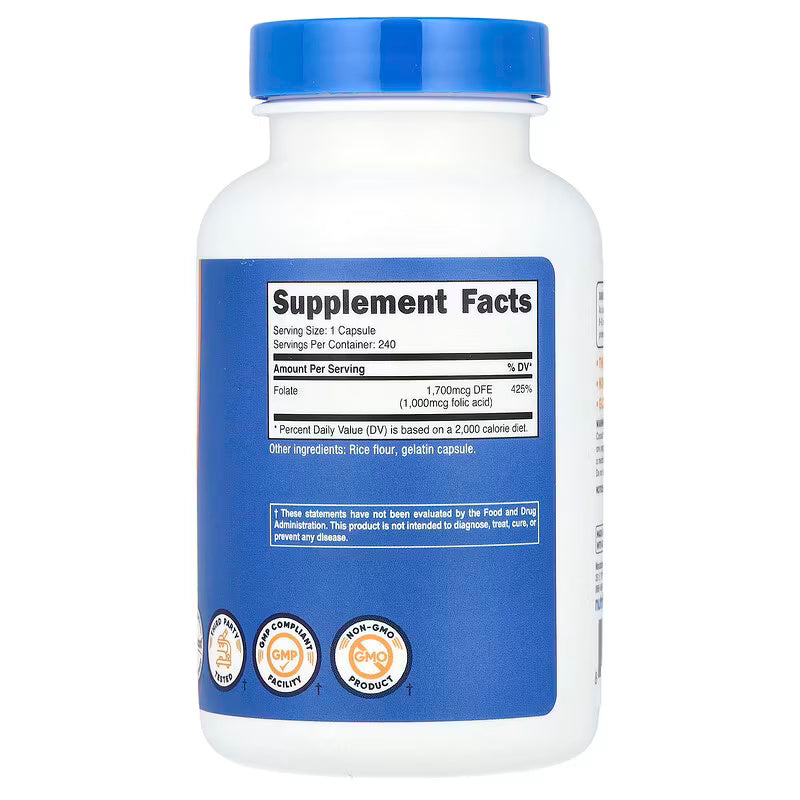 Nutricost Vitamin B9 Folate - Folic Acid 1,000 mcg 240 Capsules - Galeri