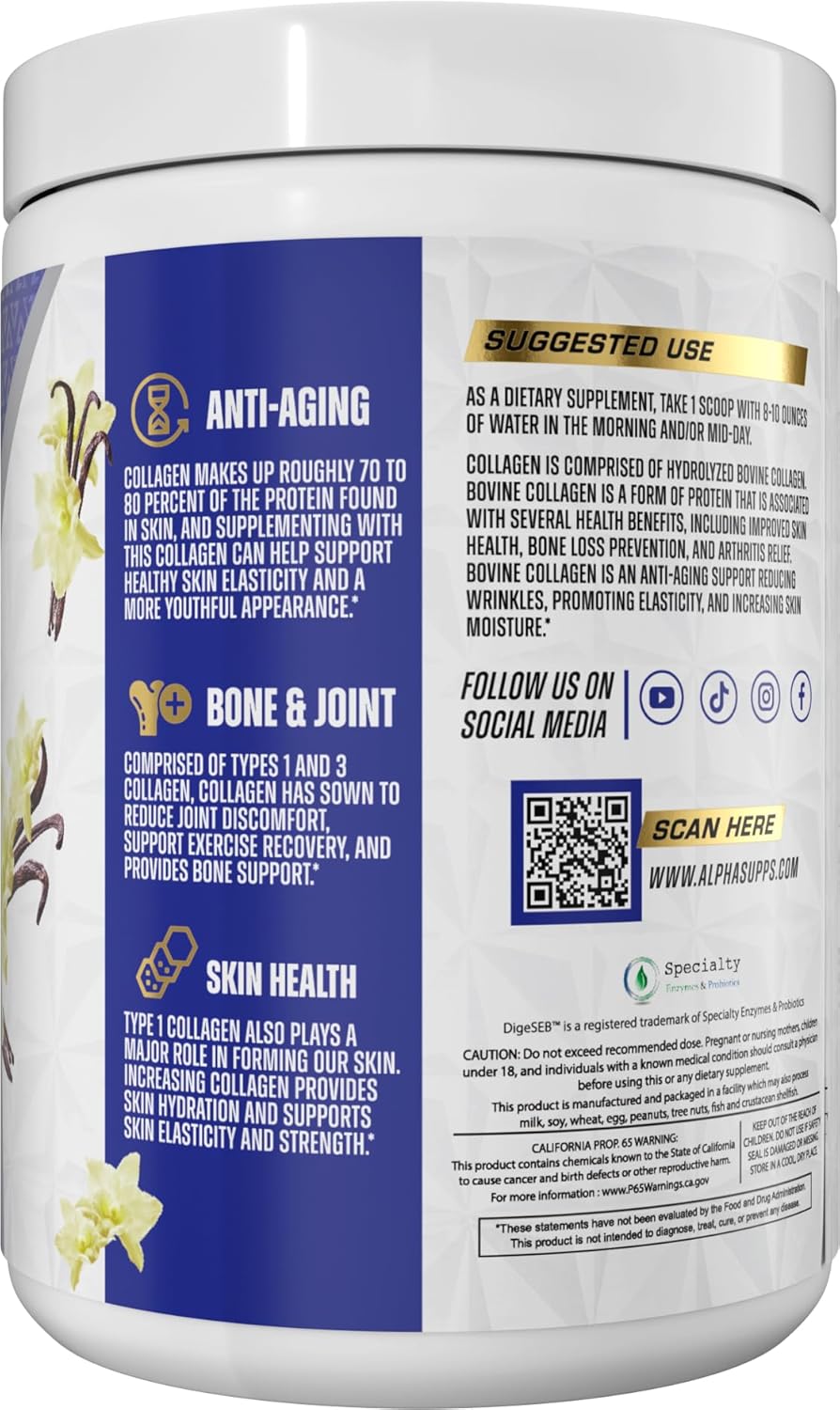 Alpha Supps Hydrolyzed Collagen Protein Collagen Peptides Digestive Enzymes 350 g - USA - Galeri