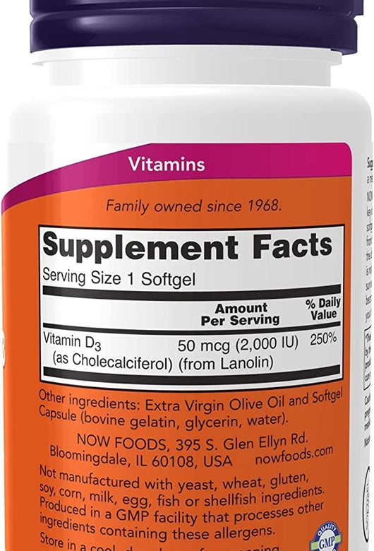 NOW Foods Vitamin D3 50 mcg 2000 IU 30 Softgels - Galeri