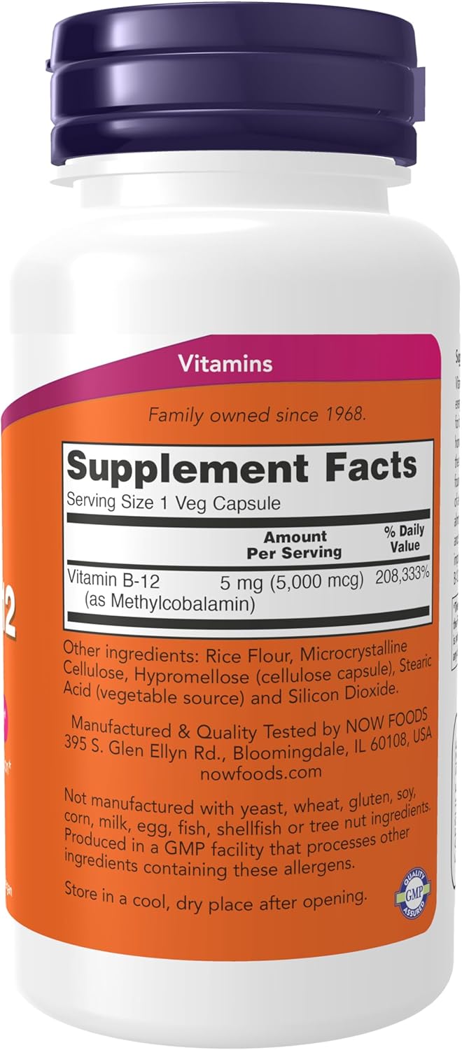 NOW Foods Supplements Methyl B-12 Nervous System Health 5000mcg, 90 Veg Caps - Galeri