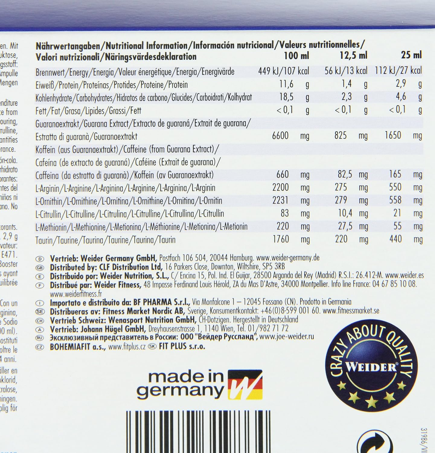 Weider Speed Booster Plus PreWorkout Energy Shot, 20 x 25 ml Lemon-Cola Flavour - Galeri
