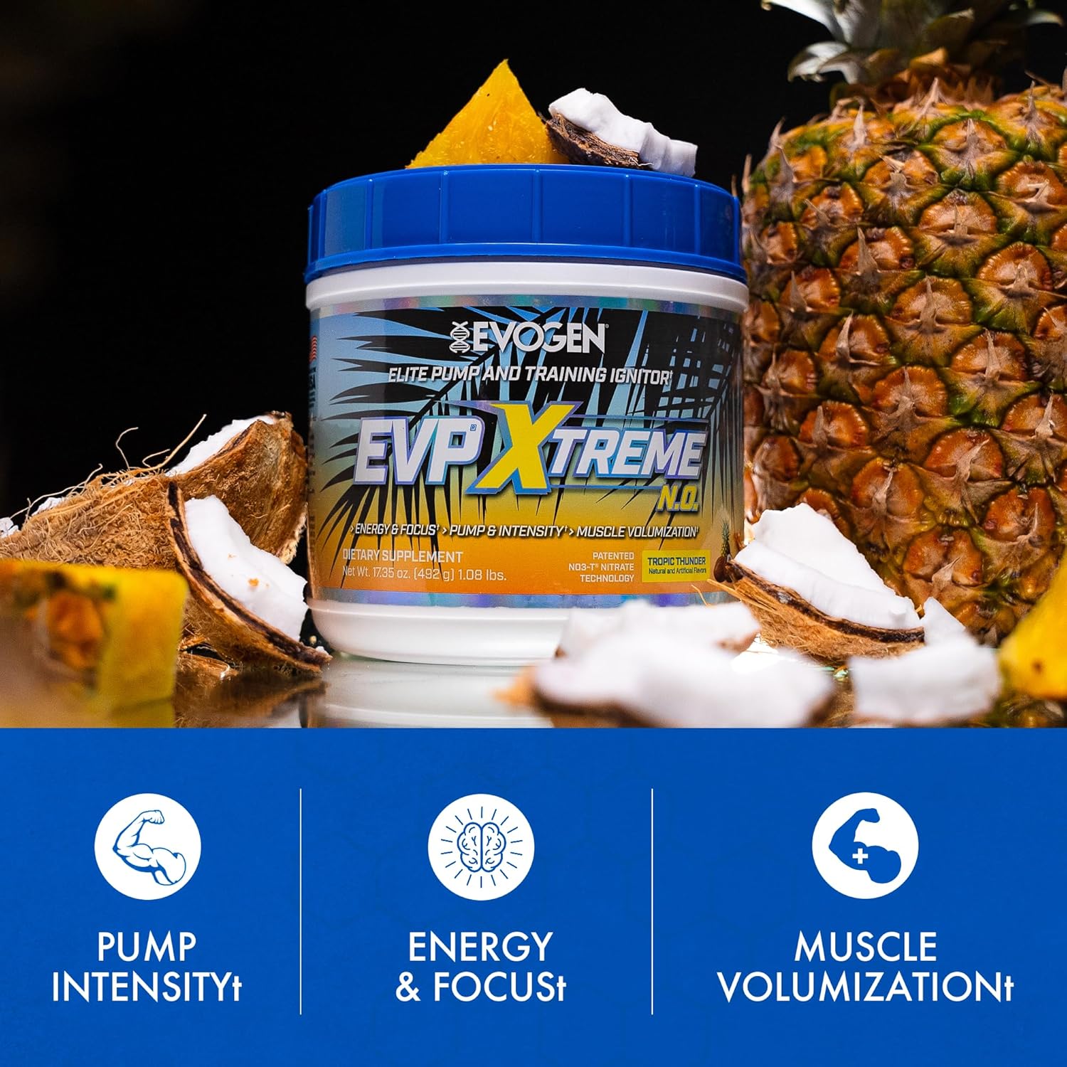 Evogen EVP Xtreme NO - Sugar Free PreWorkout with Beta Alanine Creatine and Caffeine for Energy Pump Tropic Thunder - Galeri