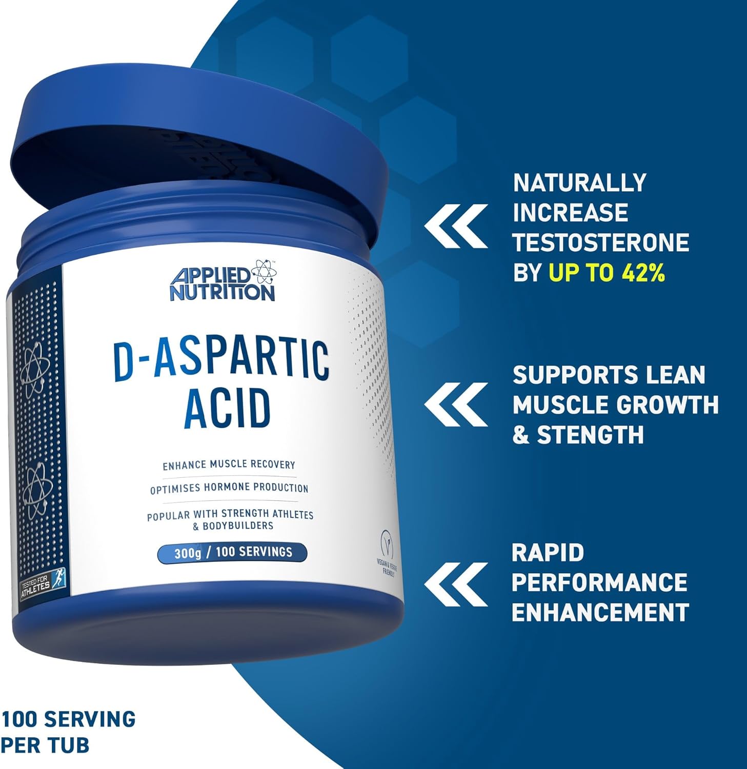 Applied Nutrition Daa-Aspartic Acid - Natural Booster for Enhanced Performance (300g - 100 Servings) - Galeri