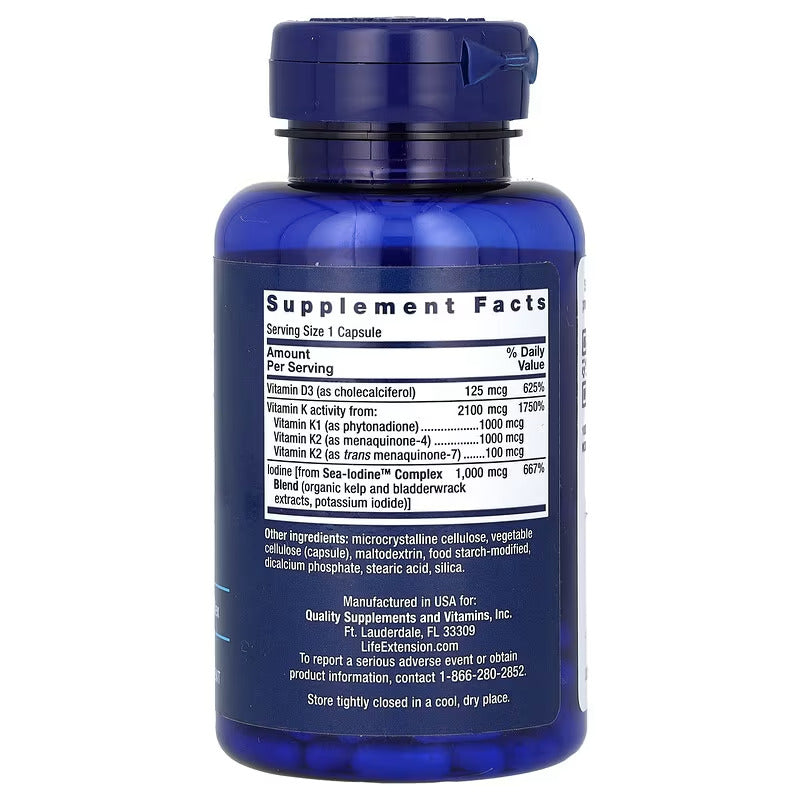 Life Extension Vitamins D and K D3 K2 with Sea-Iodine 60 capsules - Galeri