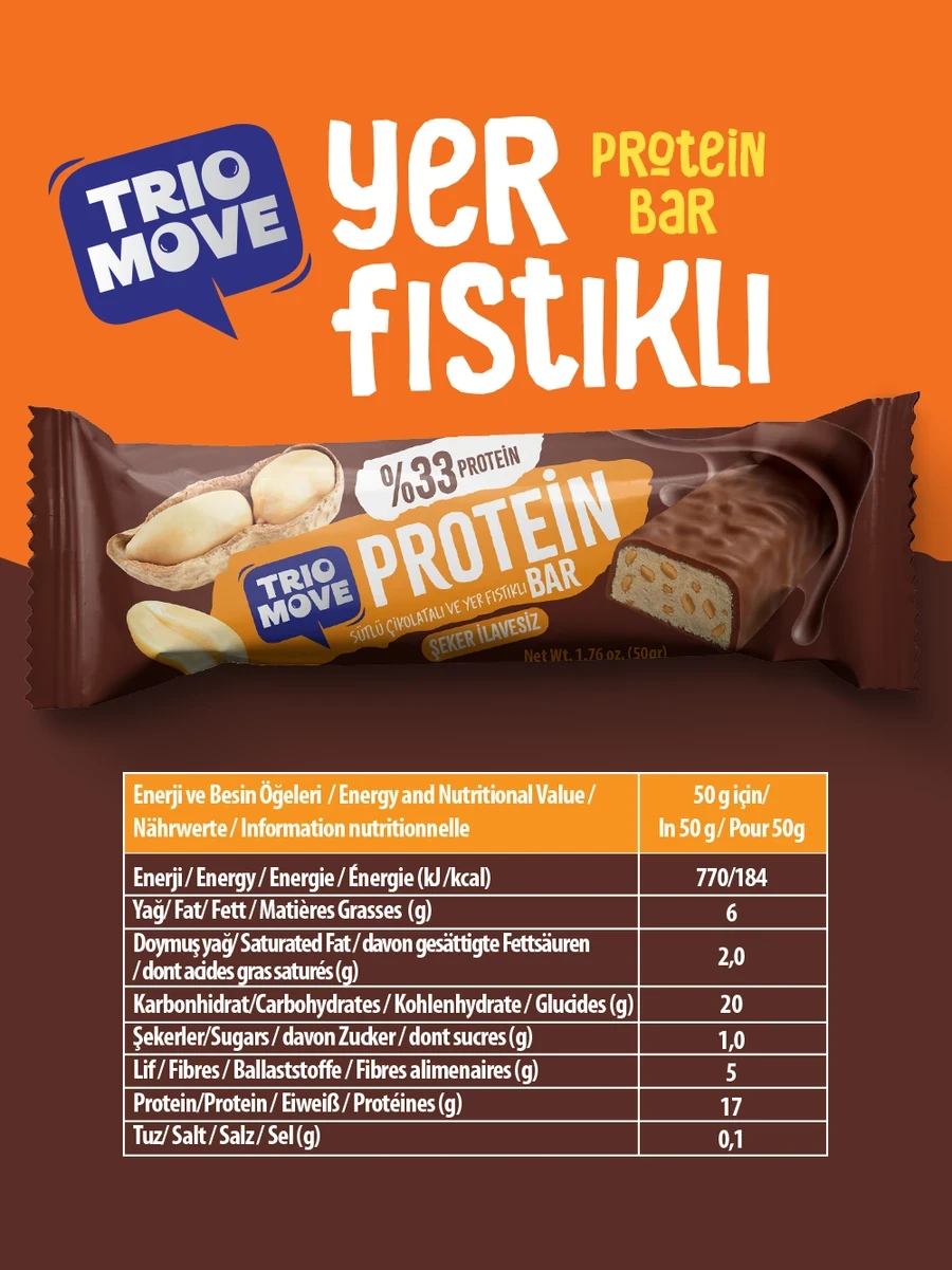 Trio Move Protein Bar 9 Adet X 50 Gr Sütlü Çikolatalı &amp; Yer Fıstıklı - Galeri