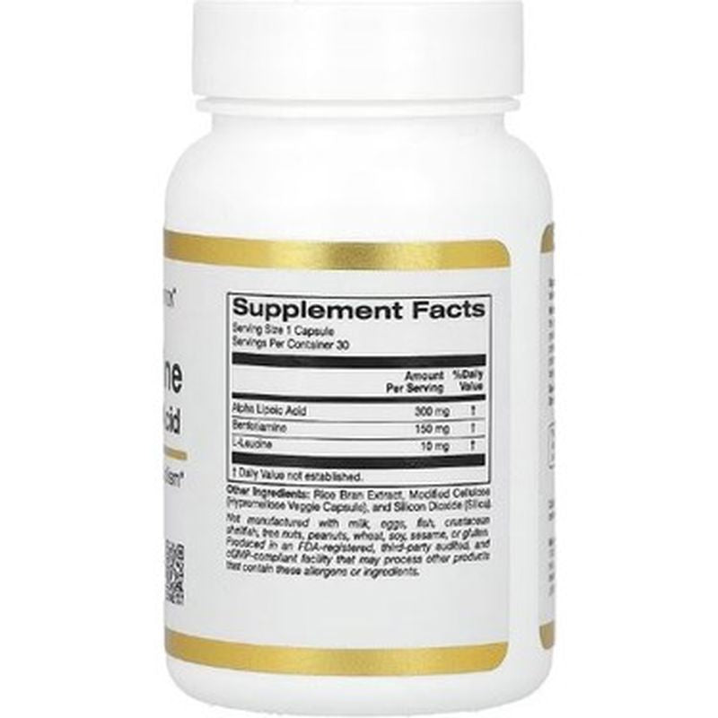California Gold Nutrition, Benfotiamine + Alpha Lipoic Acid, 30 Vegetarian Capsules - Galeri