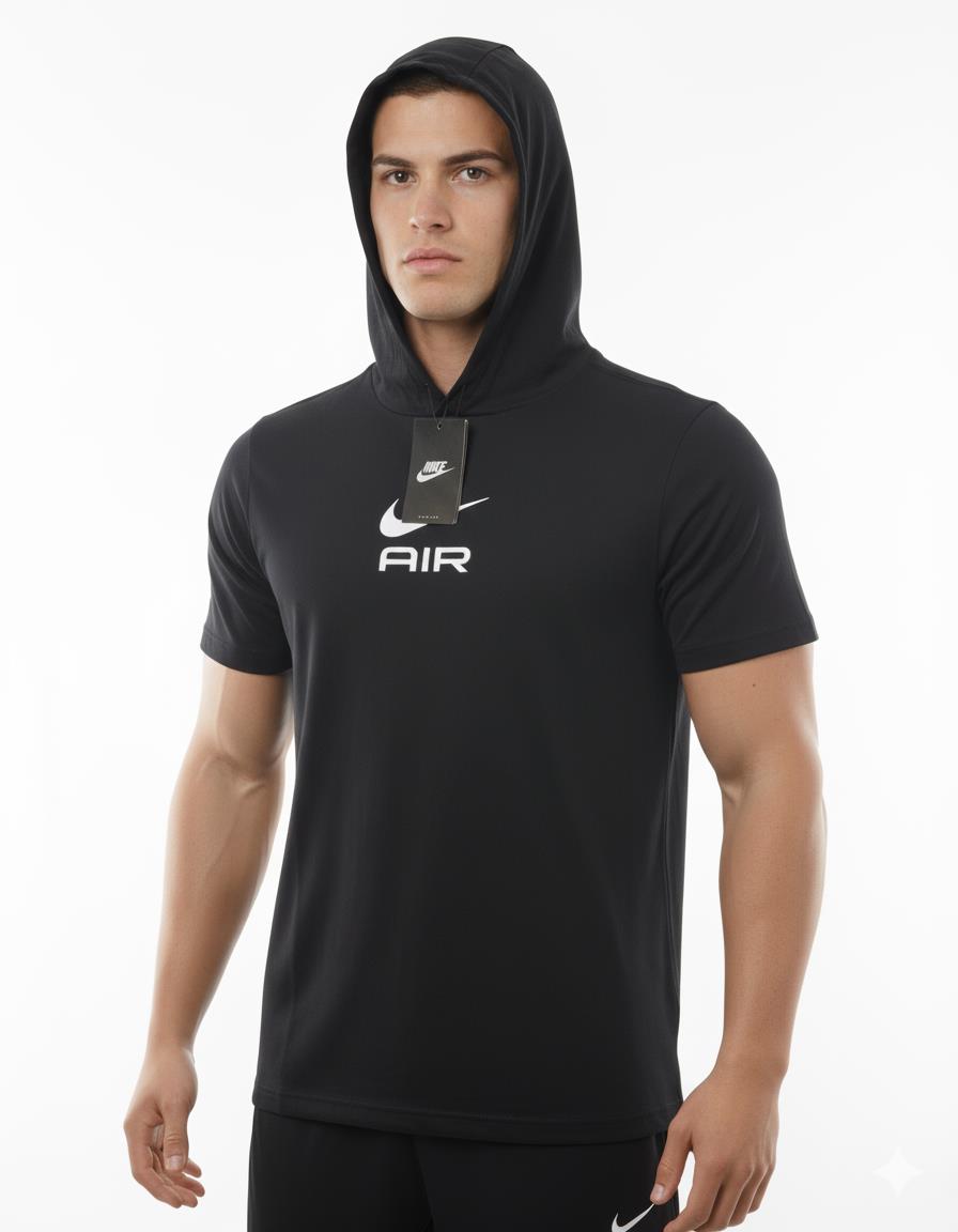 NIKE Air Baskılı Kapişonlu Siyah Tişört