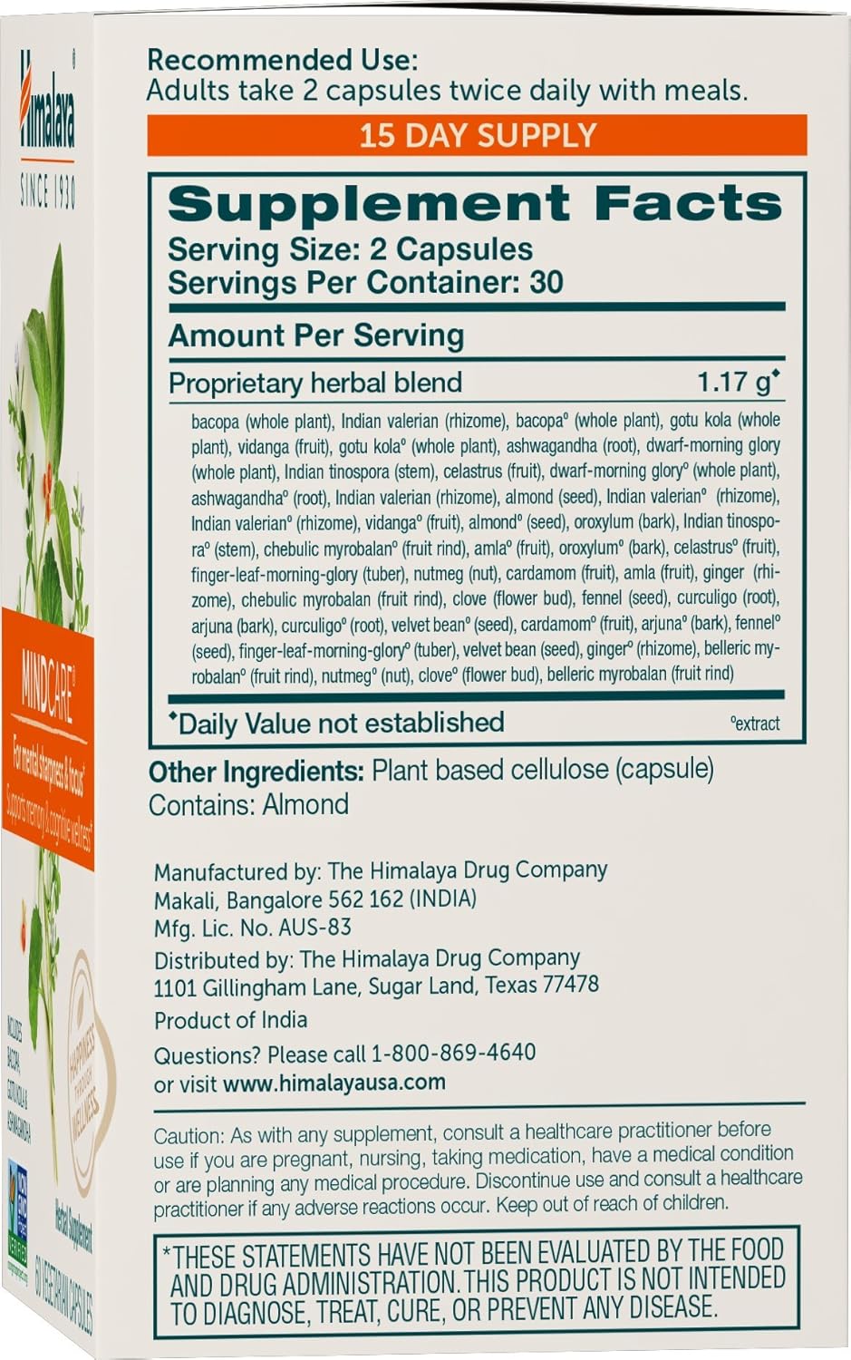 Himalaya MindCare Nootropic Herbal Brain for Memory and Focus Bacopa Ashwagandha 60 Caps - Galeri