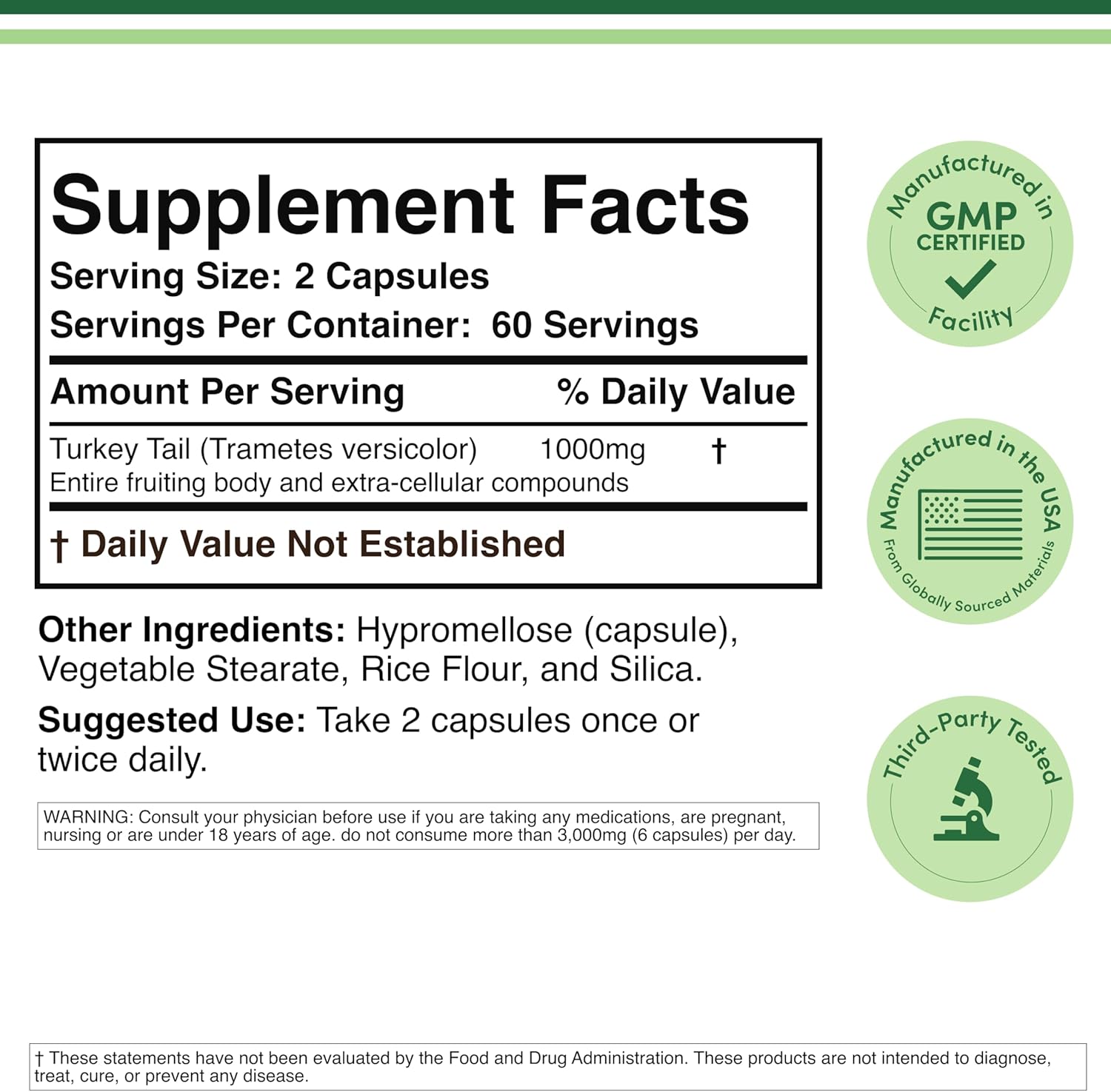 Double Wood Turkey Tail Mushroom (Coriolus Versicolor) Comprehensive Immune System Support 120 Caps - Galeri