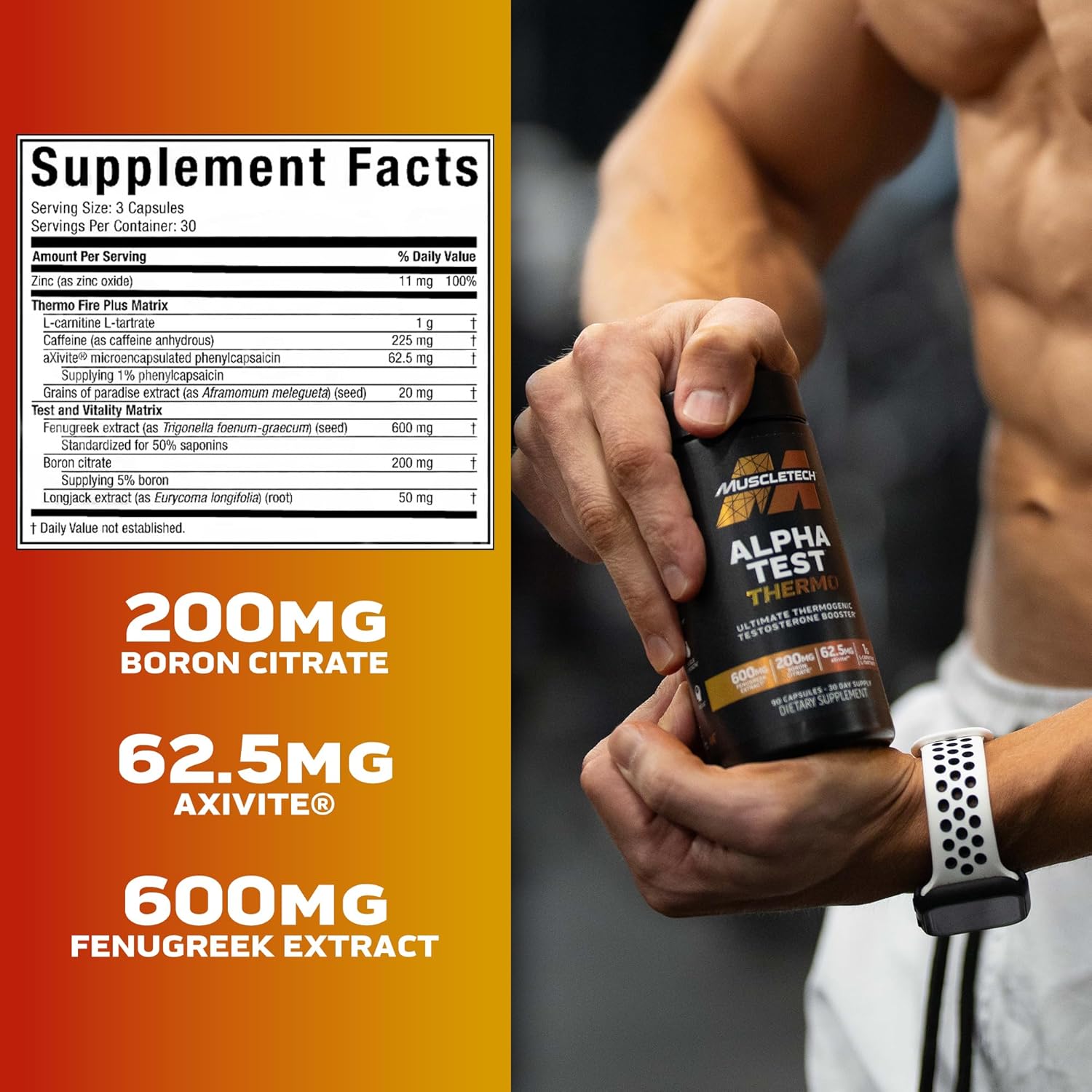 MuscleTech Thermogenic Testosterone Booster for Men AlphaTest Thermo Tribulus Terrestris 90 Caps - Galeri