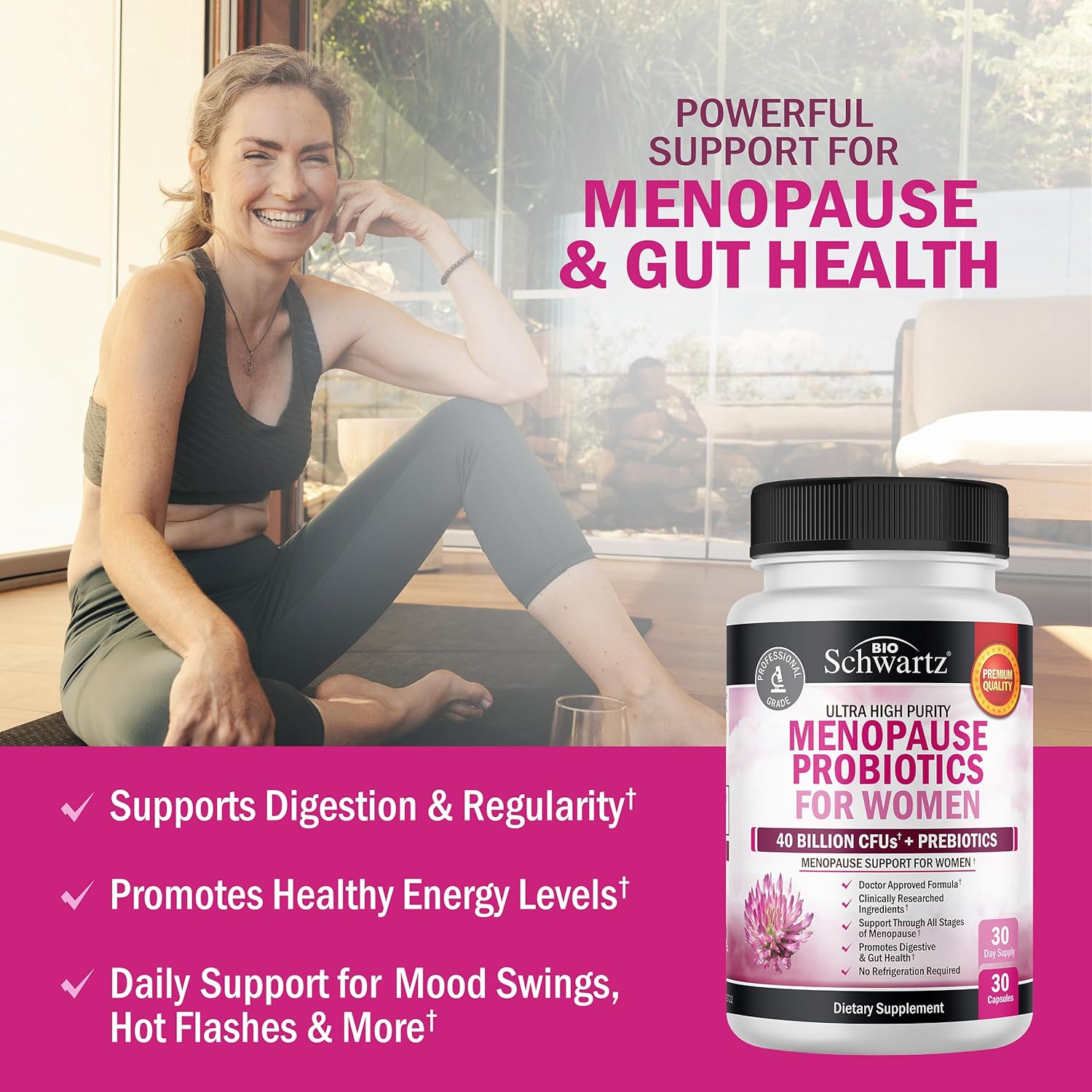 BioSchwartz Menopause Women - 40 Billion CFU Probiotics Hot Flashes Night Sweats Mood Swings and Balance 60 Caps - Galeri