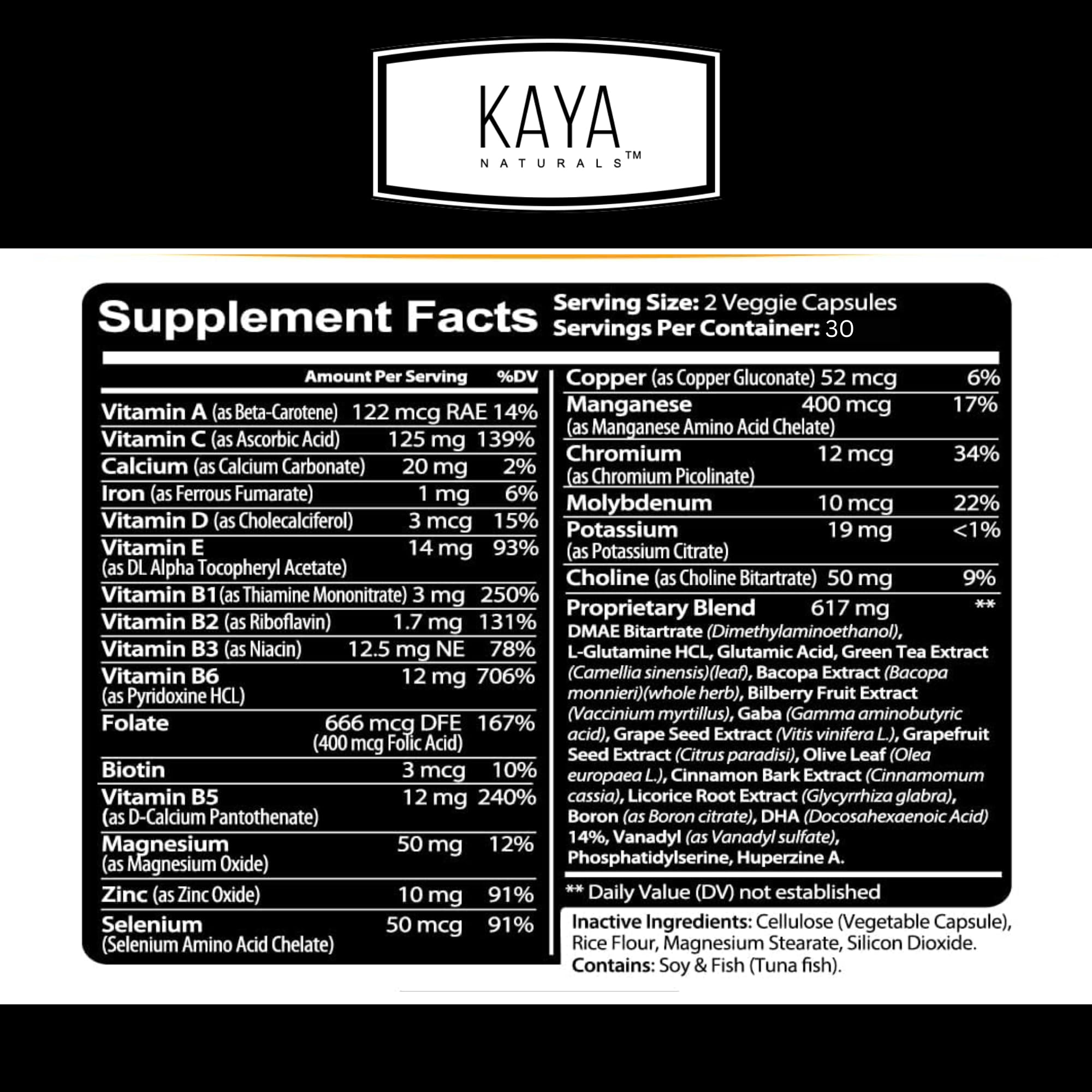 Kaya Naturals Neuro Optimizer Focus - Nootropic Energy Capsule (Dmae+Folate+molybdenum+İron+Biotin) - Galeri