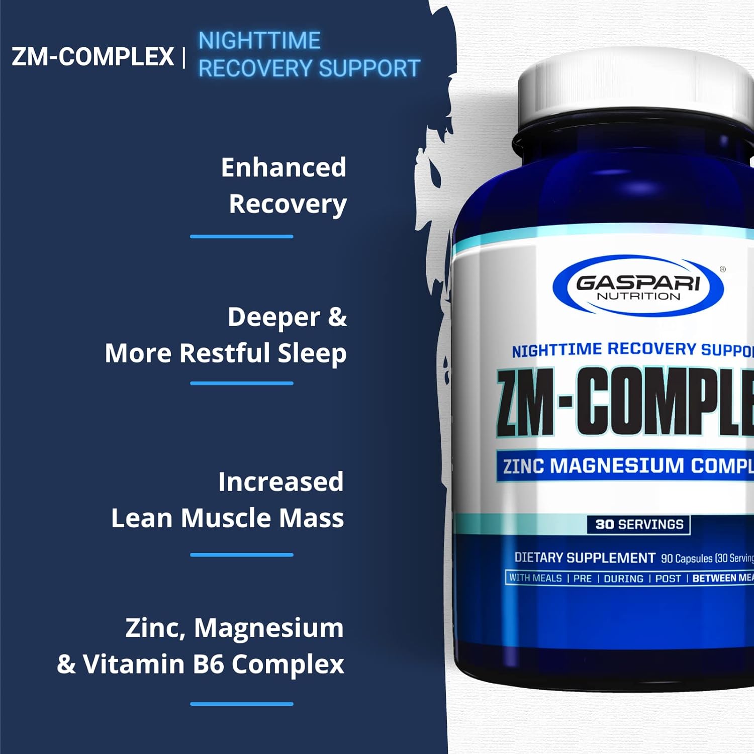 Gaspari Nutrition ZMA-Complex: Nighttime Muscle Recovery and Healthy Sleep Support for Men and Women - Zinc Magnesium Vitamin B-6 90 Caps - Galeri