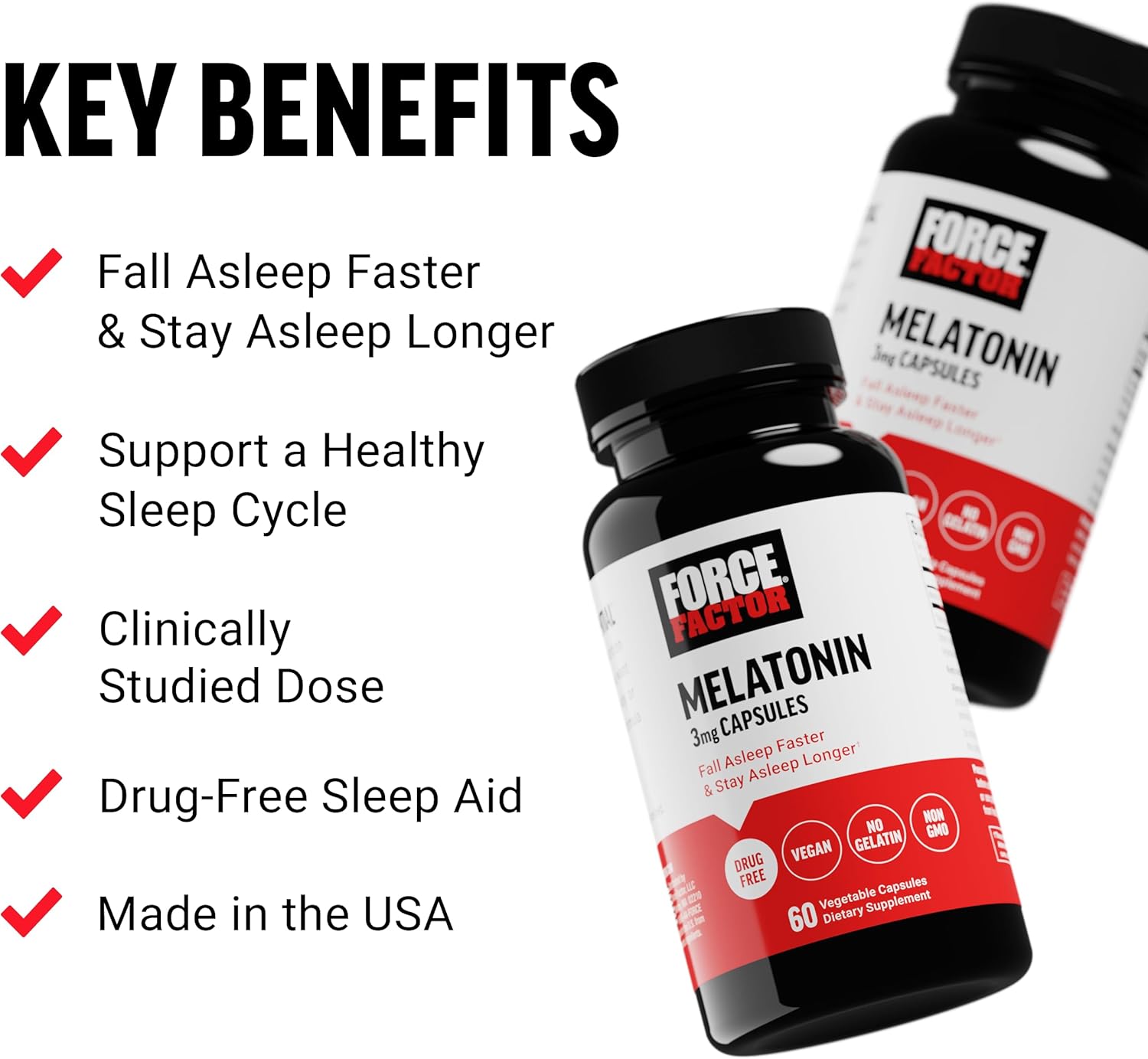 Force Factor Melatonin 3mg, Drug-Free Supplement, Vegan, Non-GMO, 60 Vegetable Caps - Galeri