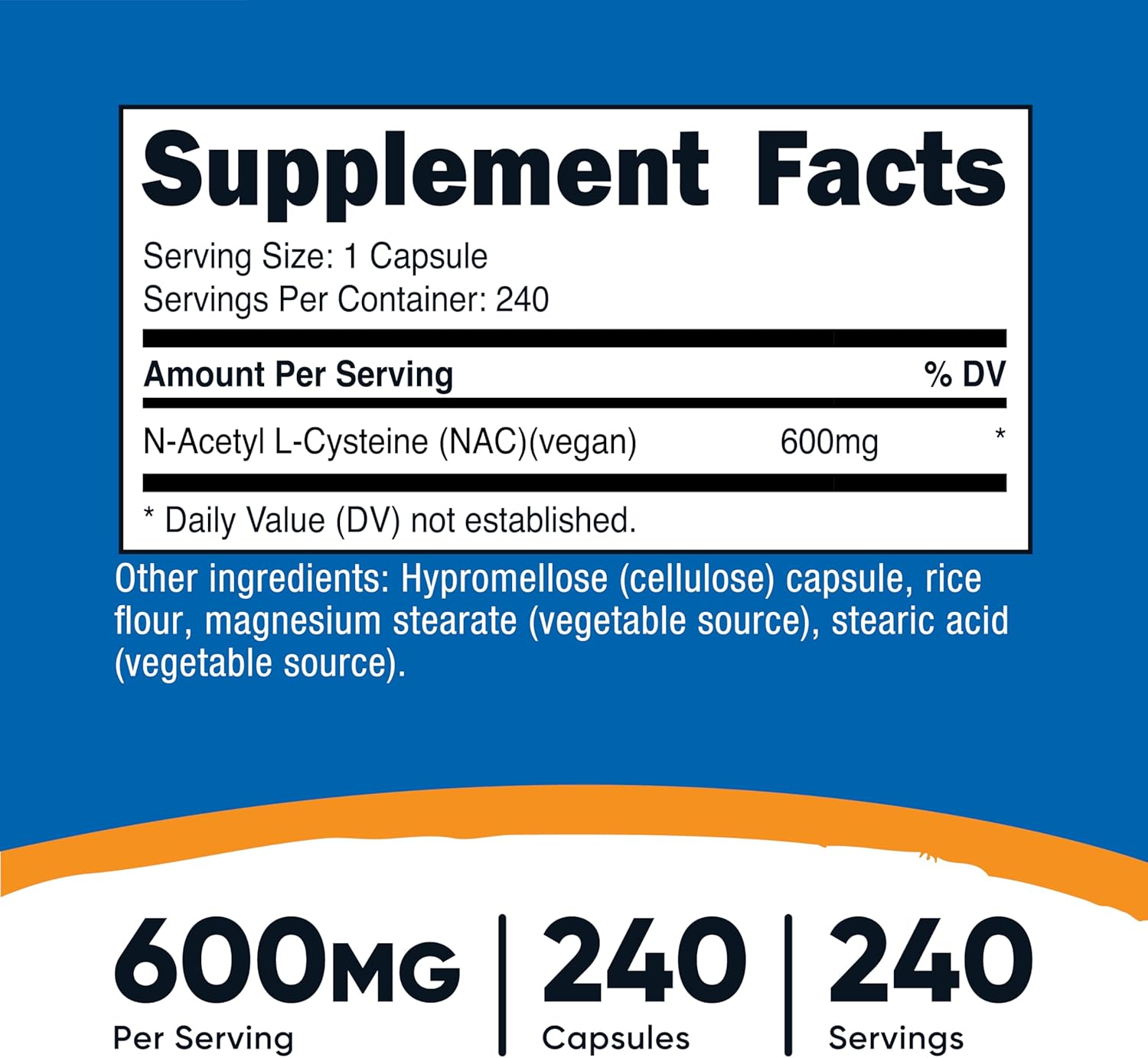Nutricost N-Acetyl L-Cysteine NAC 600mg 240 Vegetarian Caps - Galeri