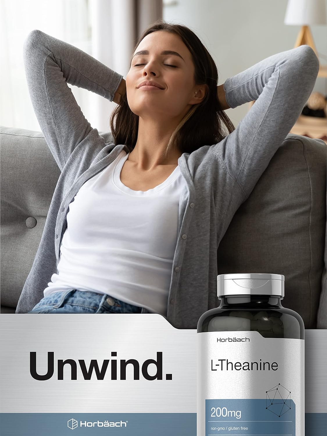 Horbäach L Theanine | 200mg | 400 Capsules | Value Size | Non-GMO, Gluten Free - Galeri