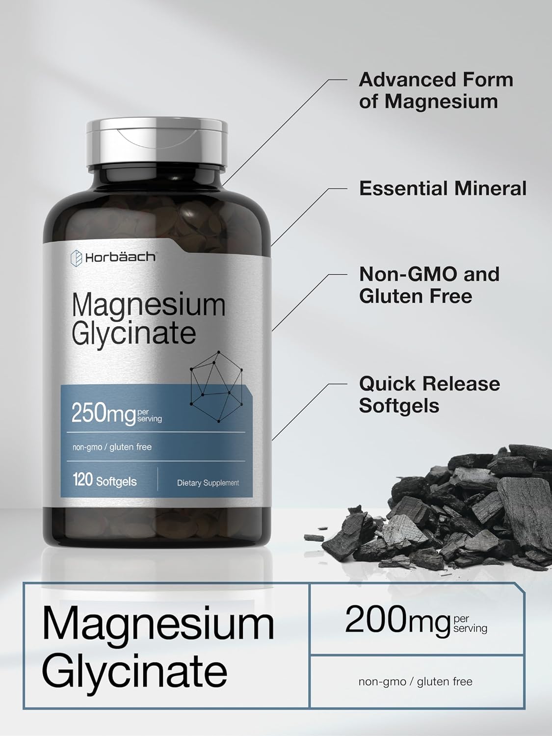 Horbäach Magnesium Glycinate 250mg 120 Softgels - Galeri