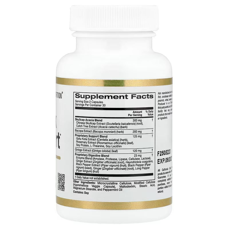 California Gold Nutrition Think Support Ginkgo Biloba Gotu Kola Bacopa Super Enzymes Focus & Memory 60 Veggie Capsules - Galeri