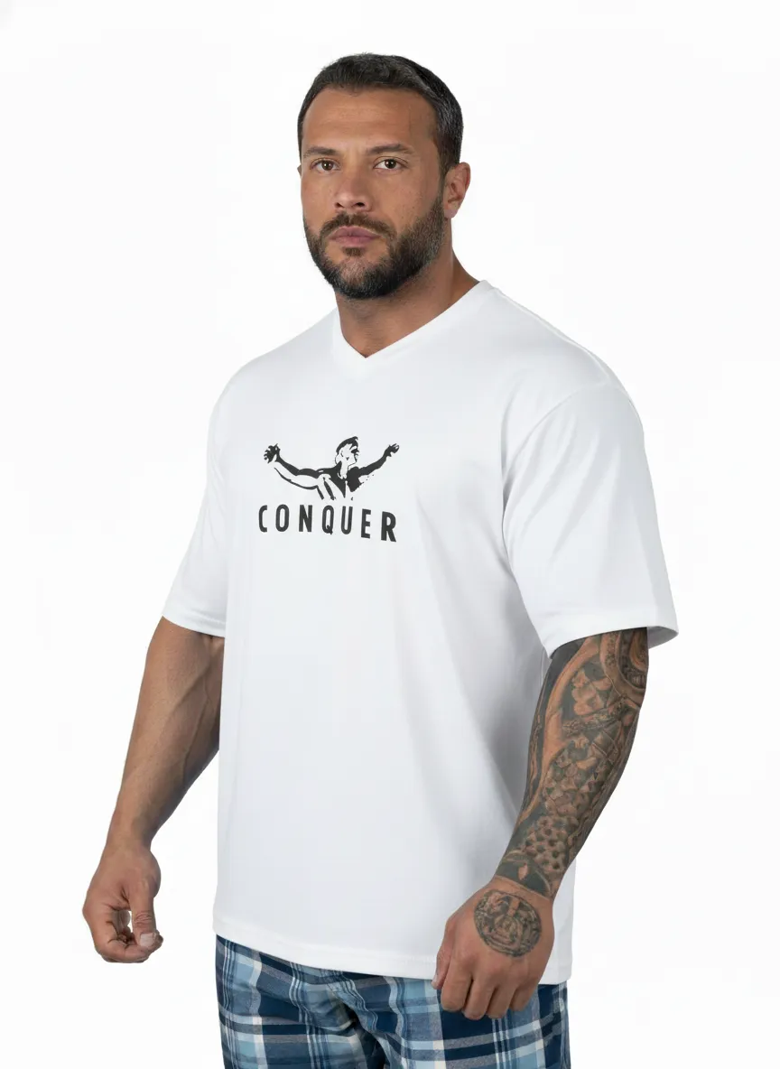 OVERSIZE TİŞÖRT CONQUER BEYAZ