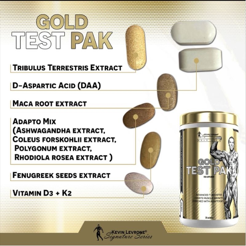 Kevin Levrone Gold Test Pak(Tribulus+Daa+Fenugreek+Maca) 30 sachets - Galeri